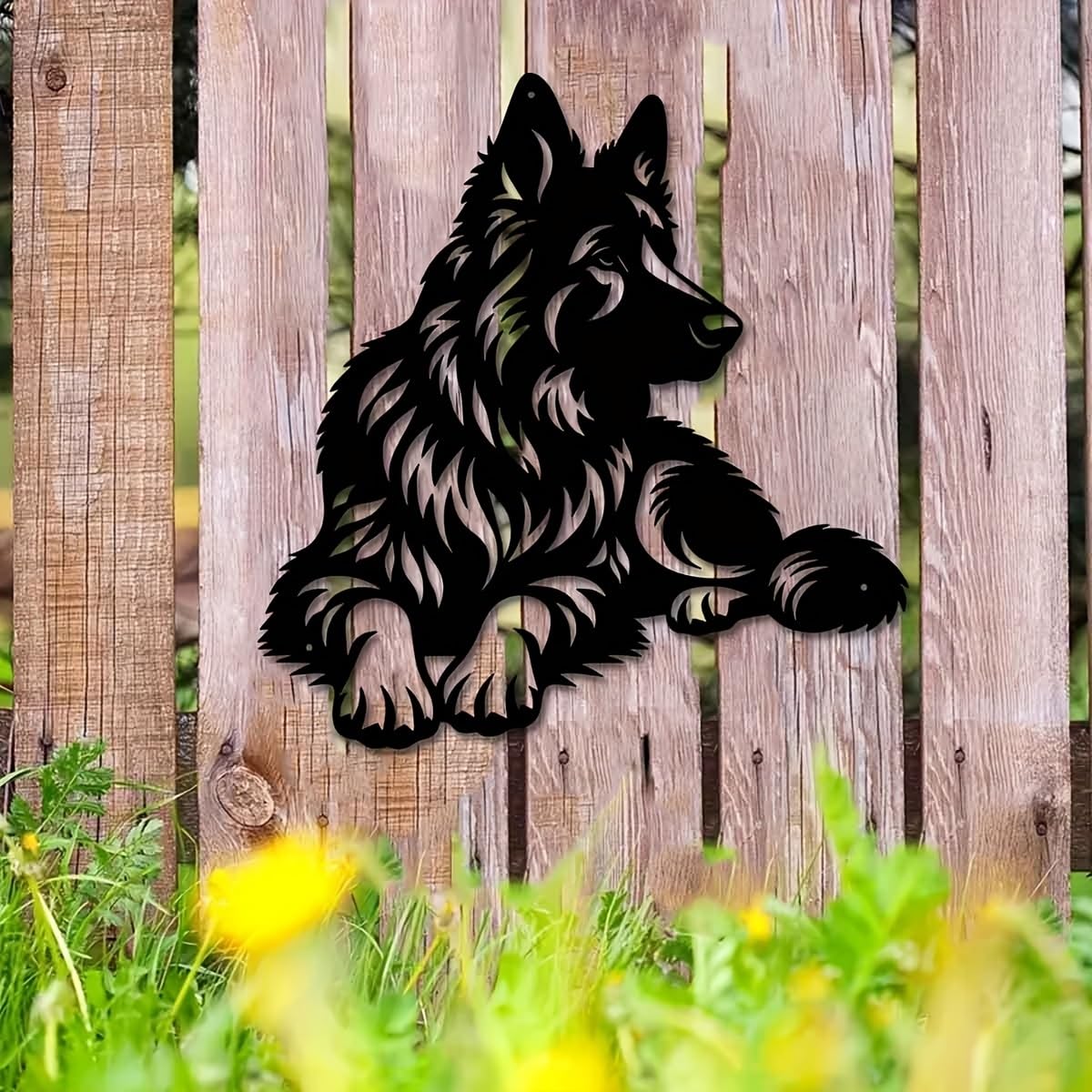 Decoración de pared abstracta contemporánea de metal con arte de pastor alemán, escultura de silueta de hierro de 40 cm, para jardín exterior y sala de estar interior, mural resistente para balcó