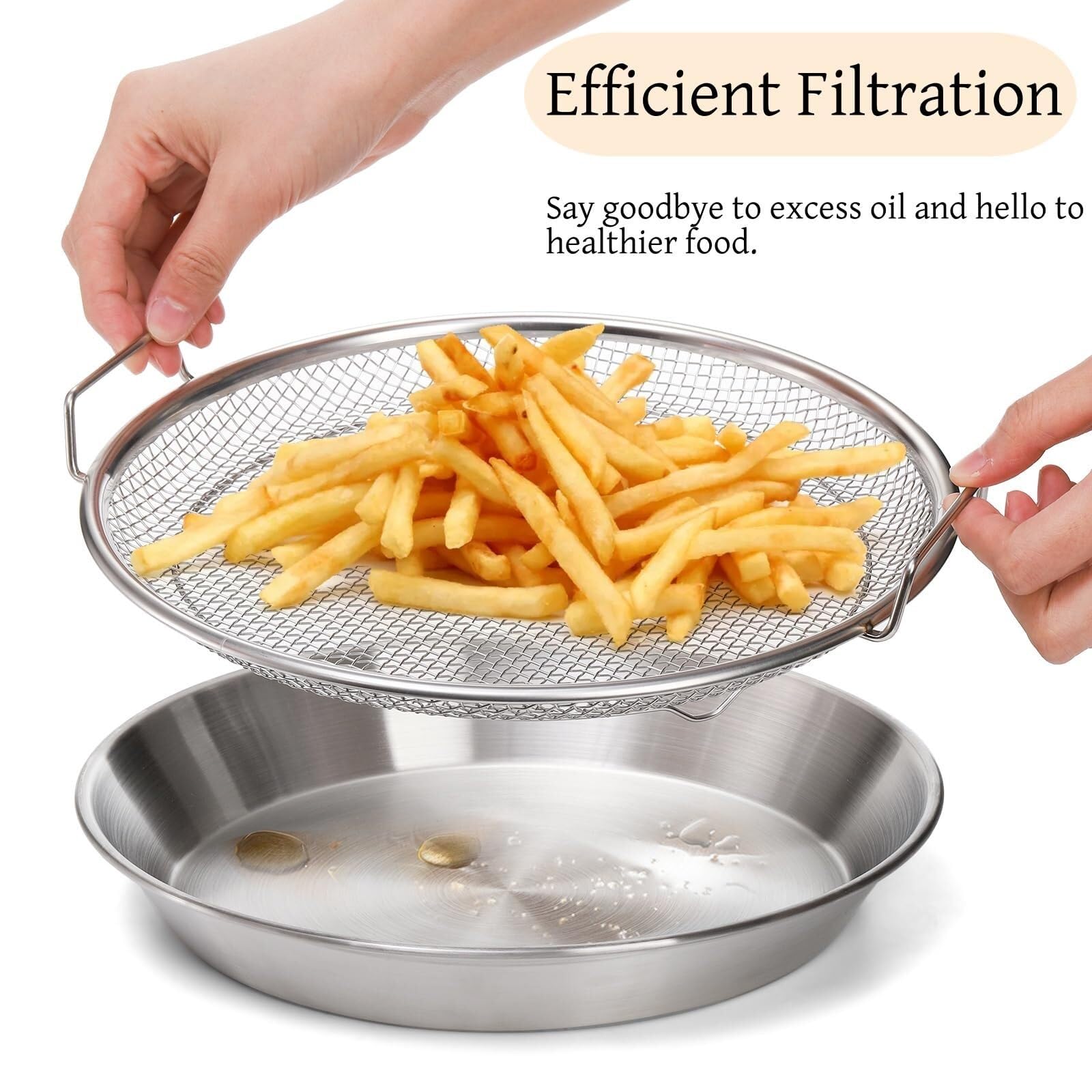 Cesta para Freír Metal Bandeja de Filtro Aceite Cocina, Cesta Drenaje Malla for freidora Aire Acero Inoxidable Cestillo Freidora