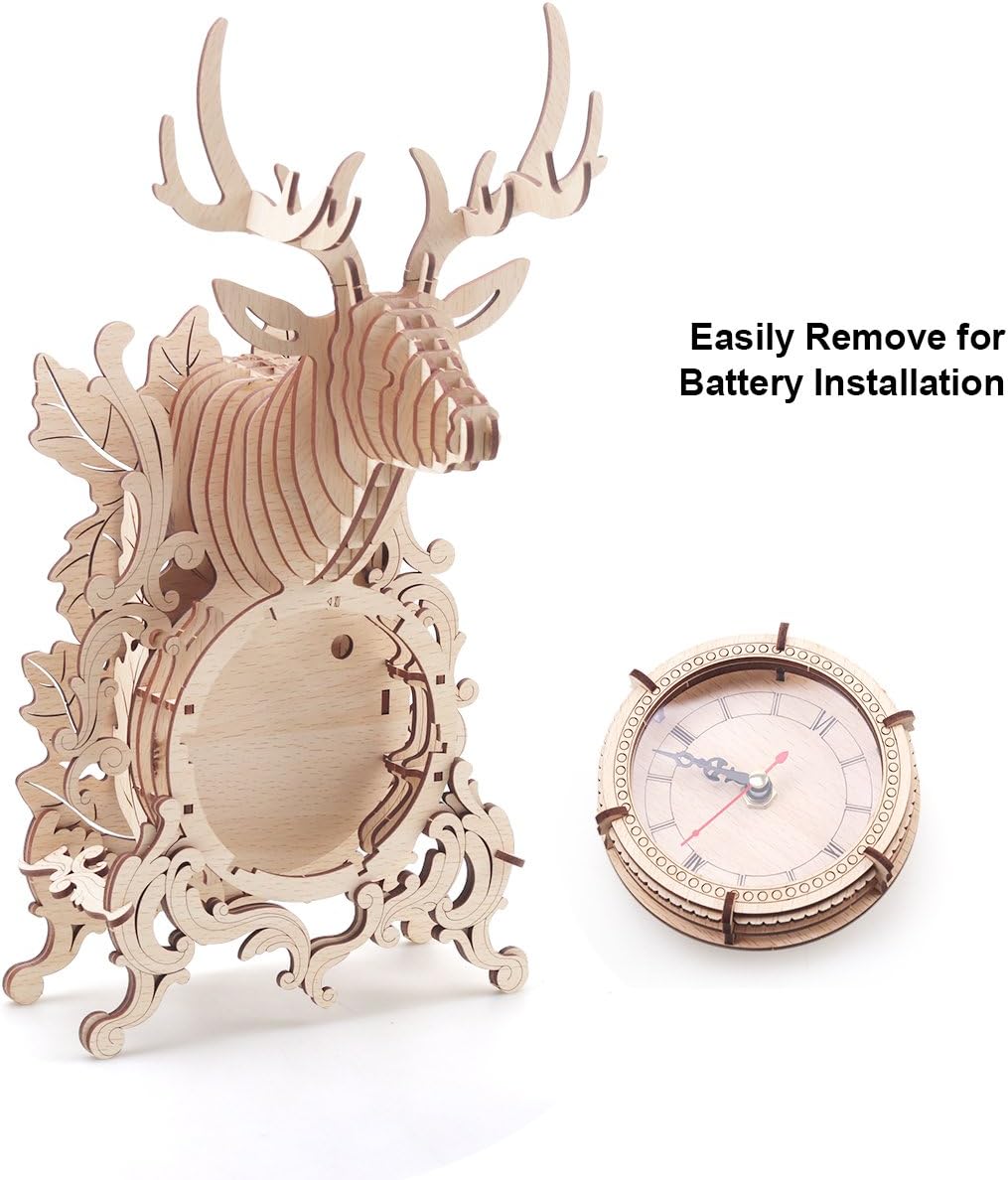 Amy&Benton 3D Wooden Puzzle Clocks Reindeer Model Kits to Build (Reindeer Clock-SL)
