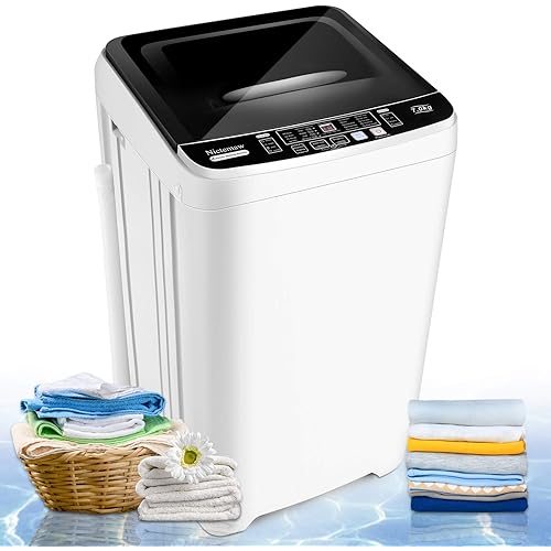 Washing Machine Nictemaw Compact Portable Washer 1.72 Cu.ft/15.3Lbs Full-Automatic Laundry Washer/Spinner with 10 Washing Programs, Top Load LED Display, Ideal Laundry for RV, Dorm, Apartment (Black, N7203)