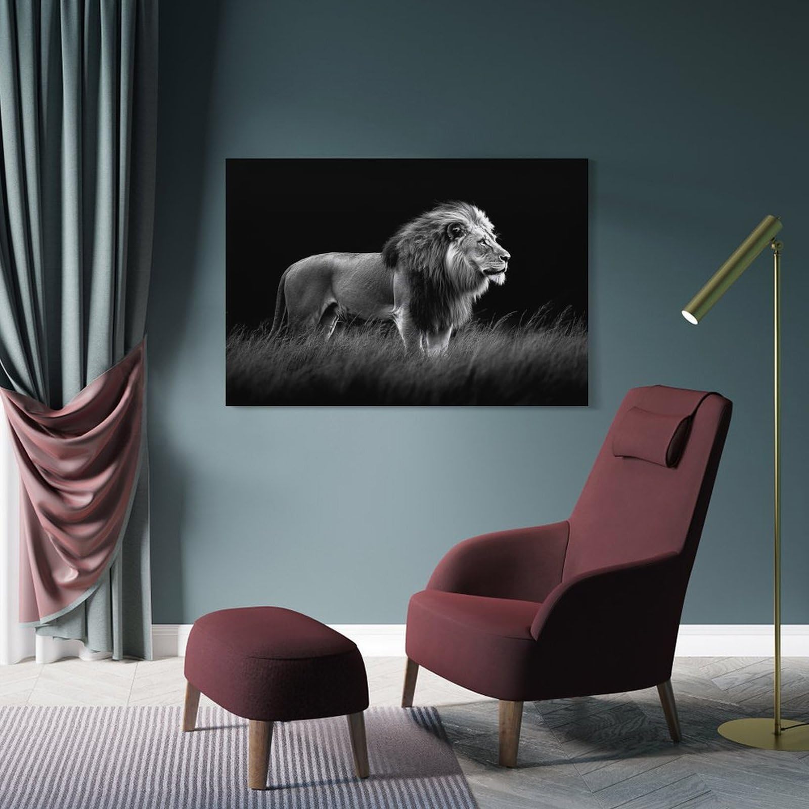 Junmoney Majestic Lion in Black And White Canvas Wall Decor, 20x30inch(50x75cm), for Home Lounge, Bedroom Or Reading Nook, Modern Wall Decor for Cosy Interiors