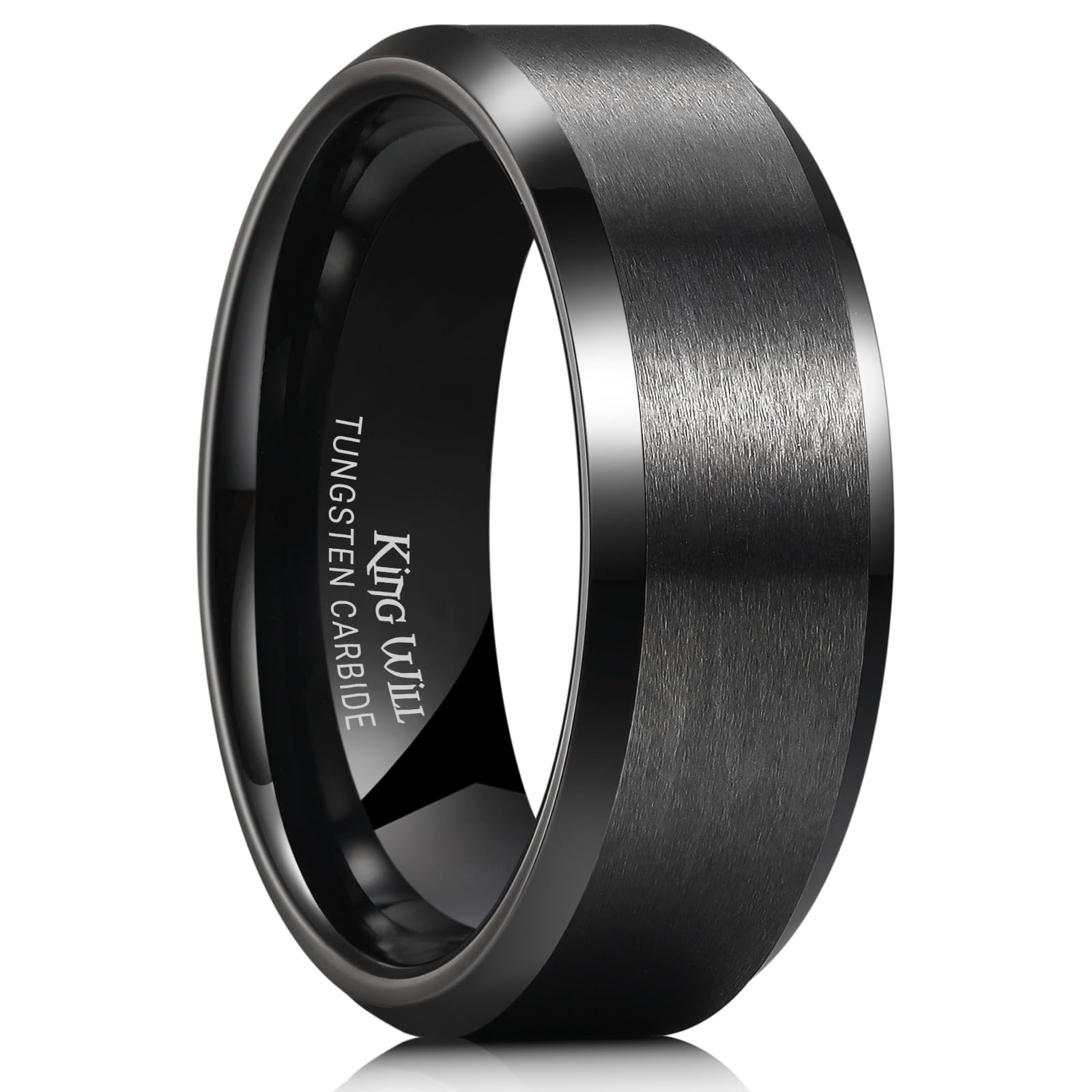 king will tungsten men39s wedding ring - available in 6mm to 10mm blacksilver matte finish beveled polished edge comfort fit