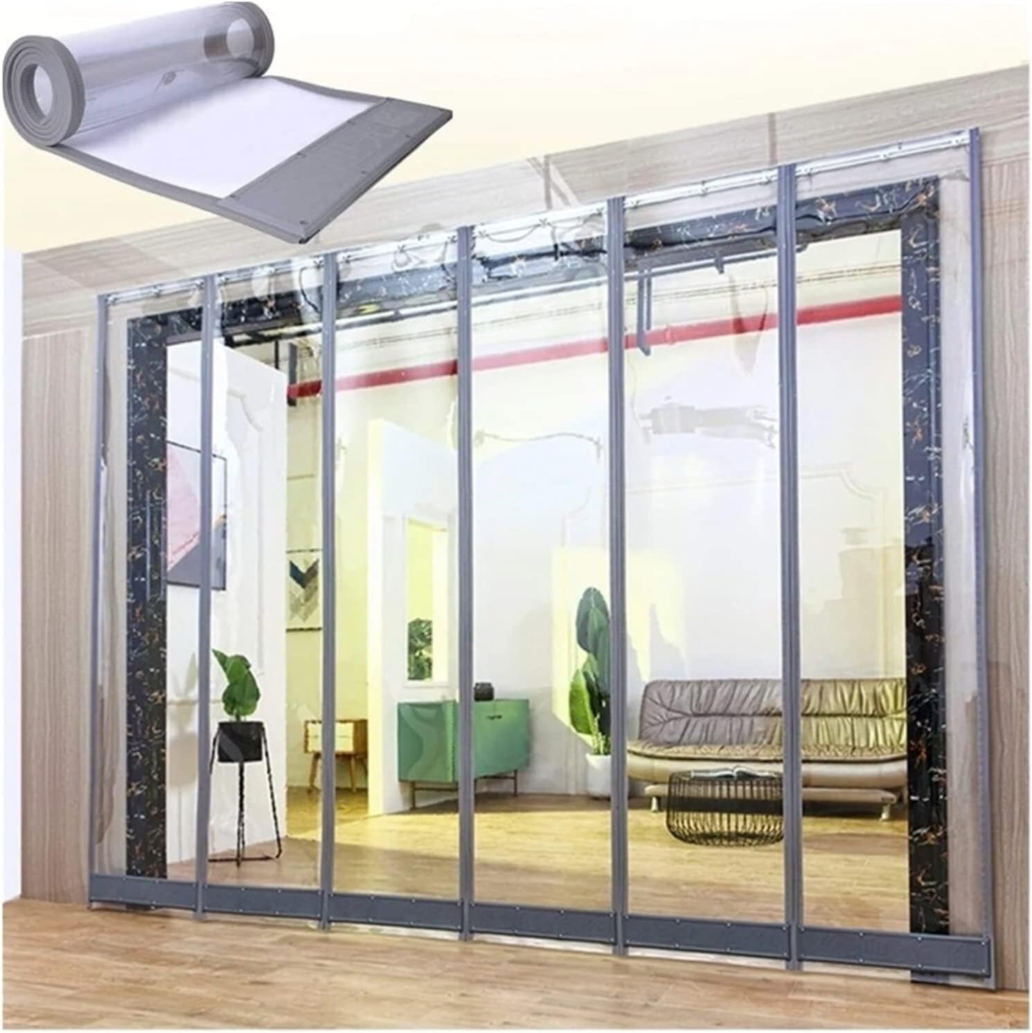 Rideau à lanières en PVC rigide isolant thermique avec fermeture magnétique 0,4x2m