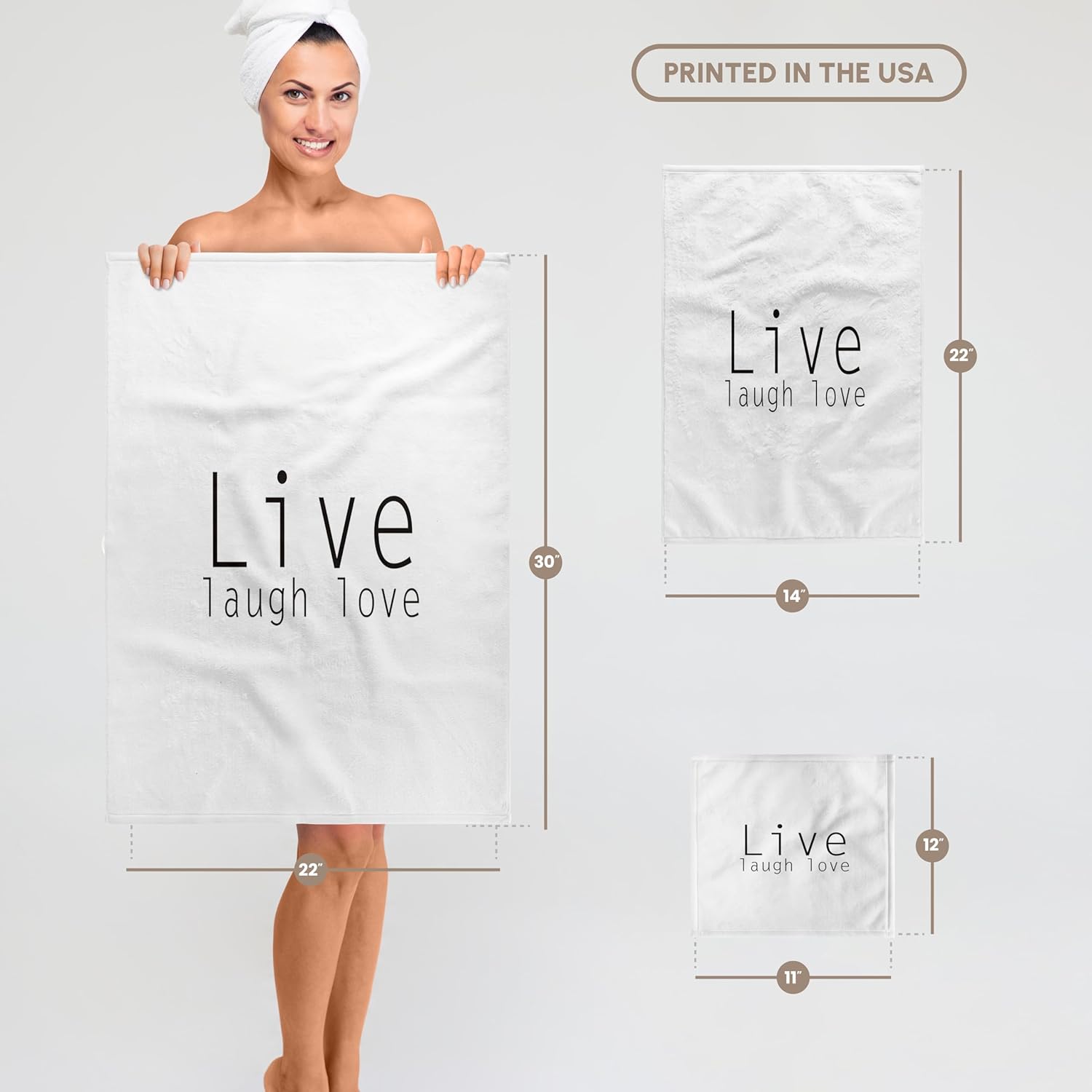 3dRose Live, Laugh, Love in a Simple Style- Inspirational Words 22x30 Bath Hand Pool Towel