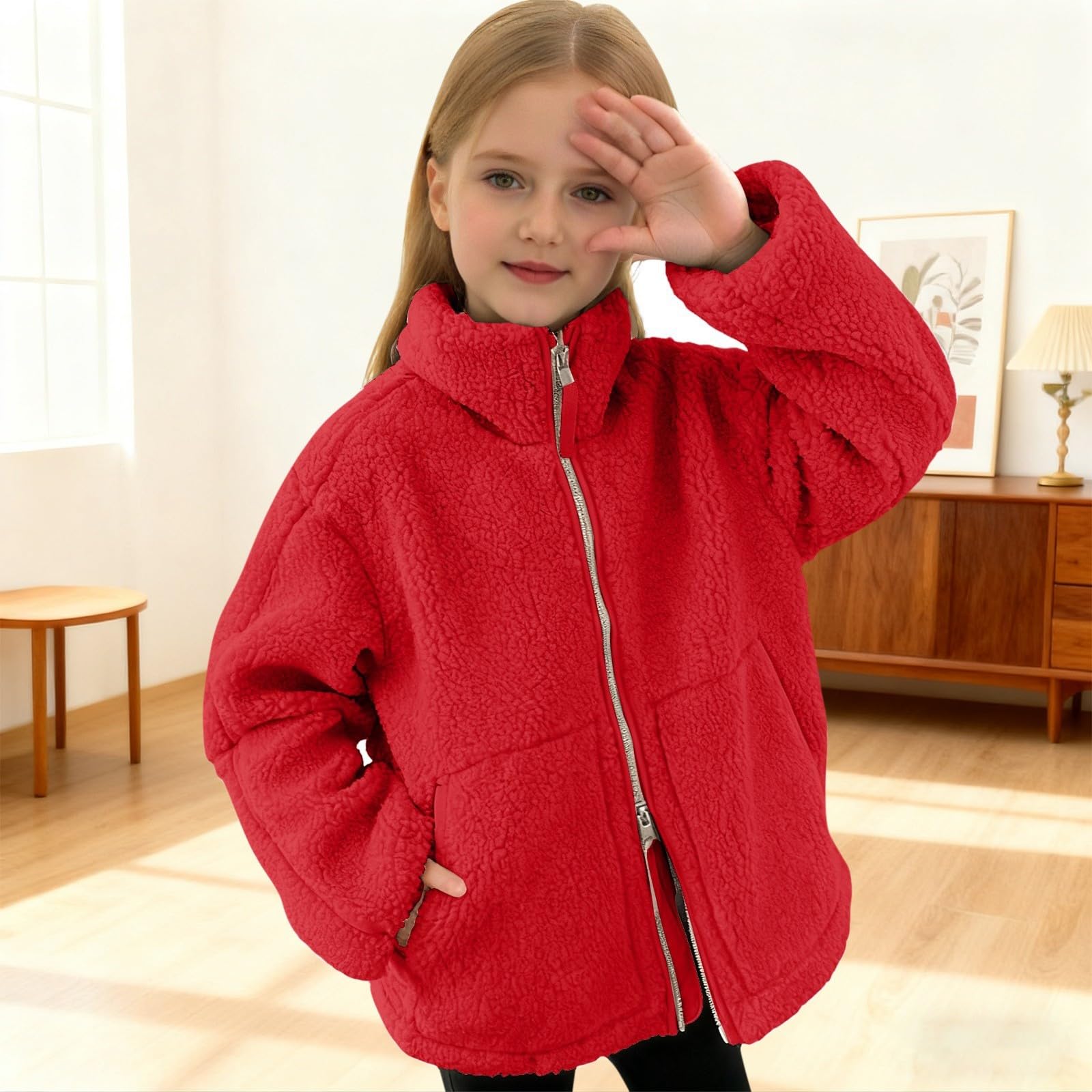 Generisch 2025 Chaqueta de forro polar de doble cremallera para niños