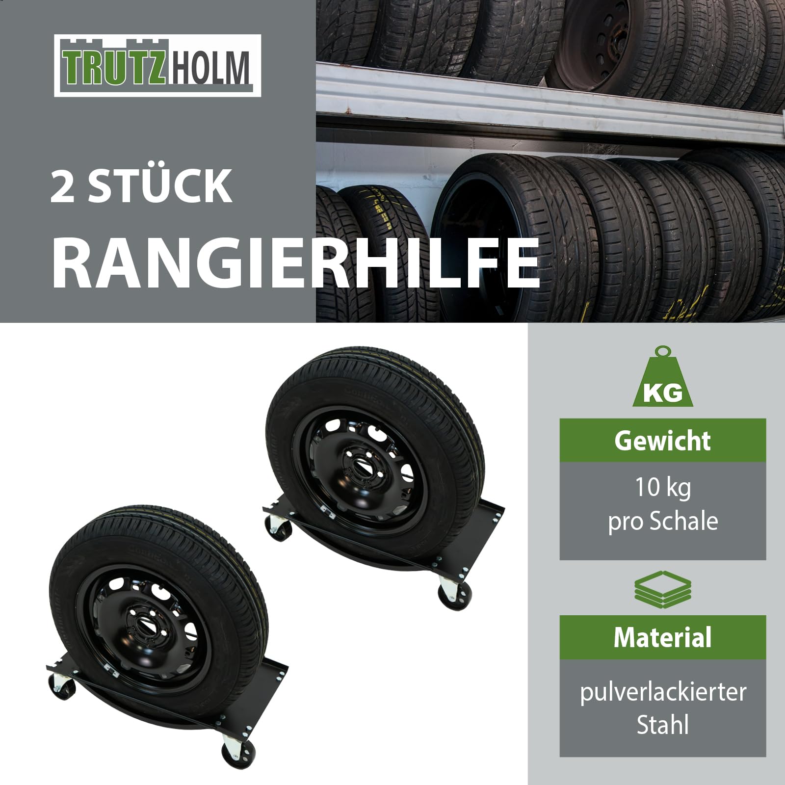 TRUTZHOLM 4X Auto Rangierhilfe für PKW 1800 kg mit Stahlrollen Rangierwagenheber Rangierroller Wagenheber Rangierschale 360° Lenkrollen