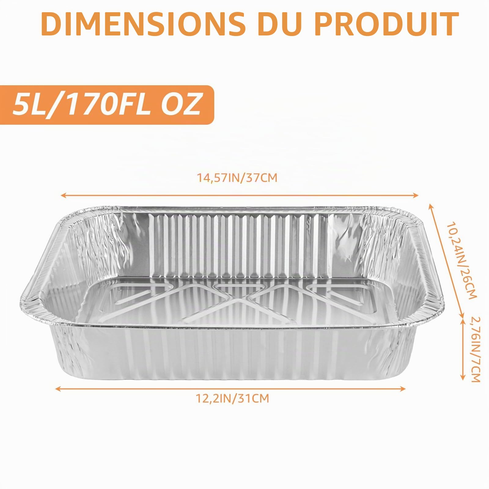 SHUESS Barquette Aluminium 4900 ml, Lot de 30 Plateaux Jetables 370 x 260 x 70 mm, Plat Aluminium Jetable XXL pour Four, Barbecue, Congélation, Rôtis, Légumes, Buffet, Traiteur et Fêtes