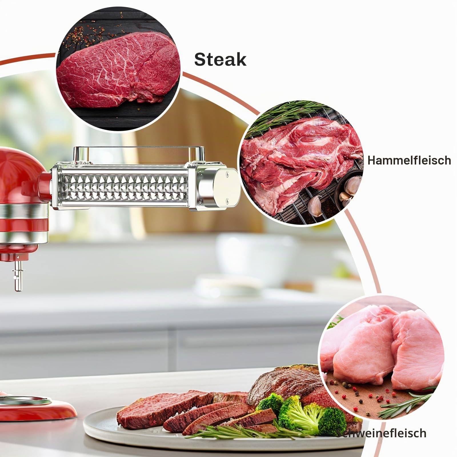 GVODE Fleischklopfer Aufsatz für KitchenAid - Edelstahl-Zahnräder Fleischklopfer, Fleischklopfer Aufsatz für KitchenAid Mixer(Mit Schutzhülle und Reinigungsbürste)