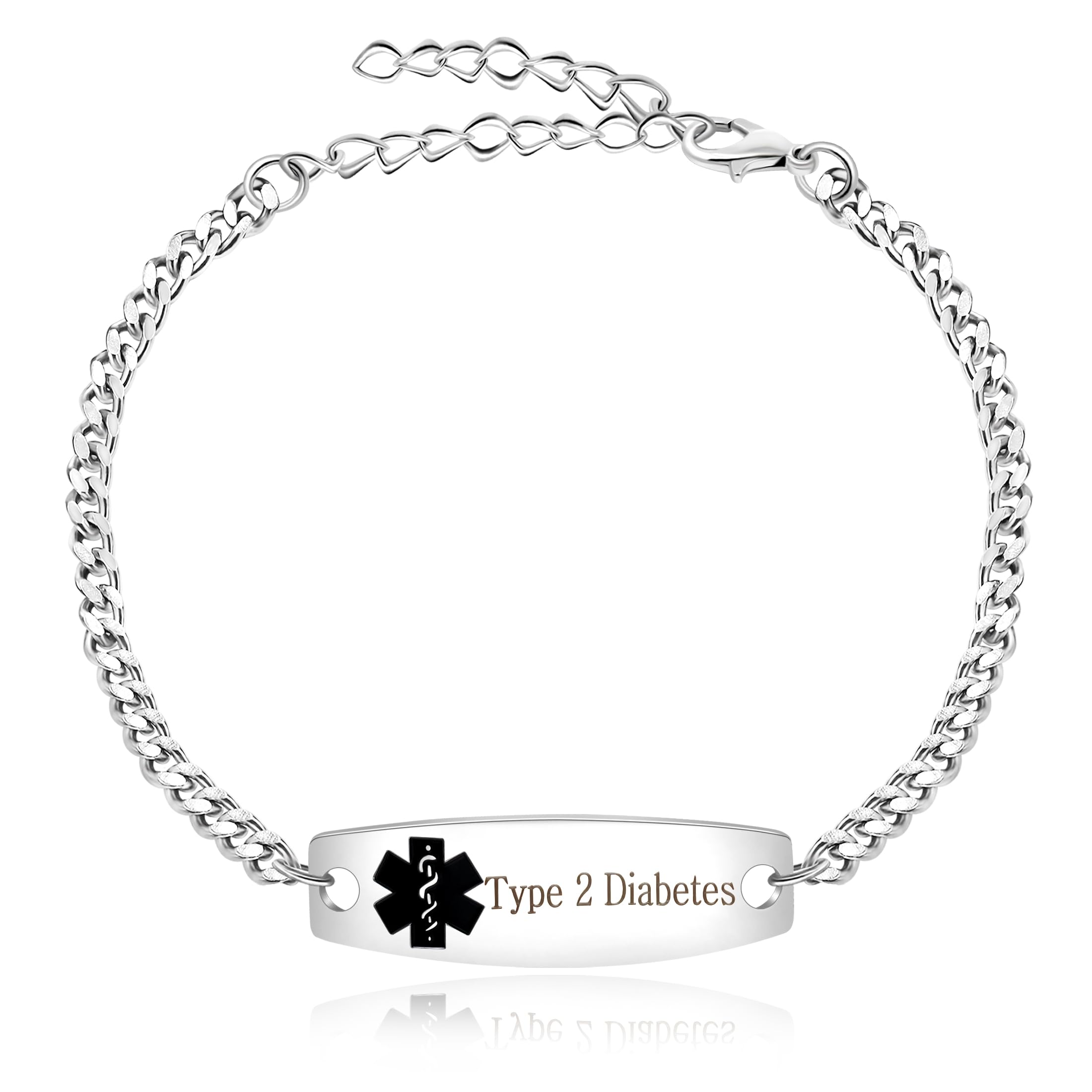 OneressFashion Adjustable Chain Stainless Steel Emergency Medical Bracelets for Women Pre-engraved Type & Free Engraving Type Allergy Diabetic Medical Alert Bracelet