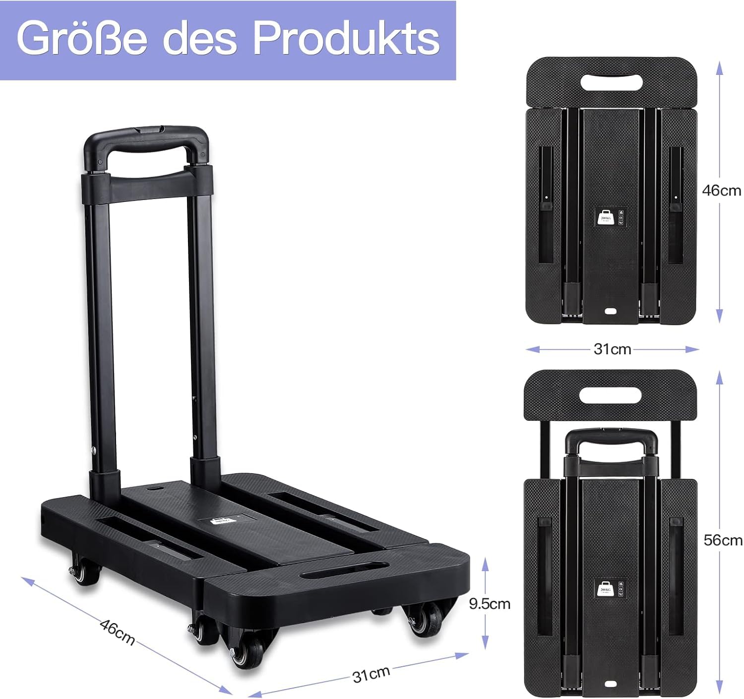 Sackkarre klappbarer mit 2 elastischen Seilen,200 kg Tragkraft