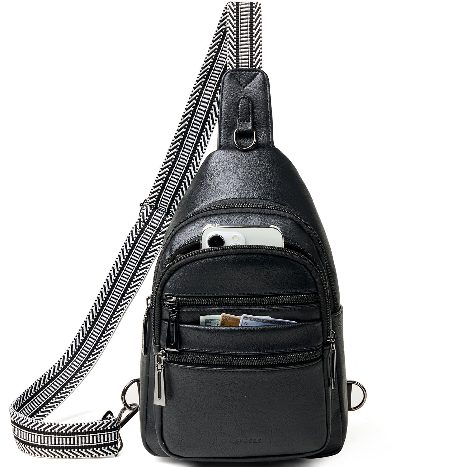 Leresas Sling Bag for Women Cross Body Bags Fanny Packs Shoulder Bag Sling Backpack Vegan Leather Trendy Travel Purses Black