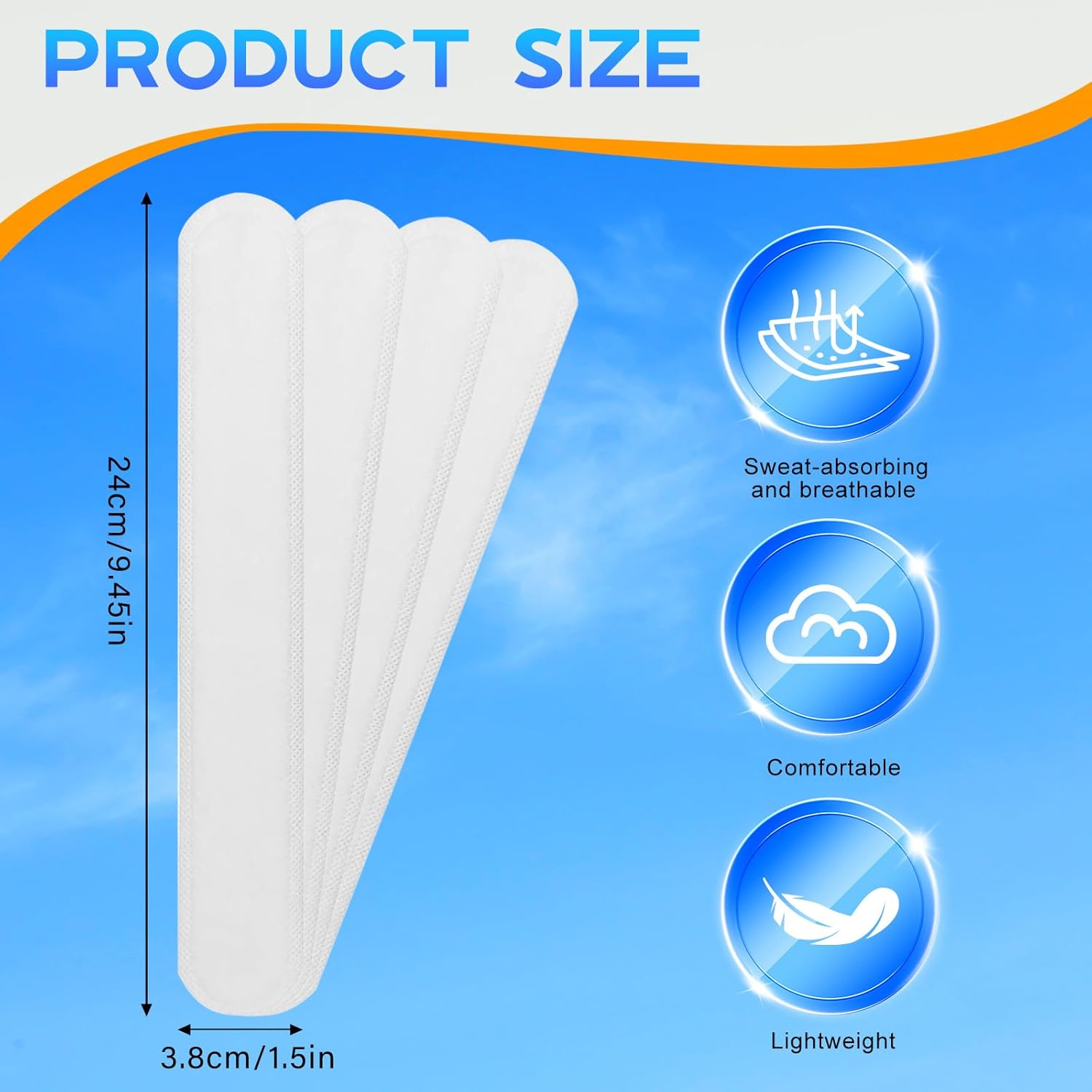 NCANBUS 100 PCS Hat Sweat Liners - Disposable Sweat Protection Pads for Baseball Caps, Ideal for Commute, Office & Outdoor Use (9.45 x 1.5 Inch), White