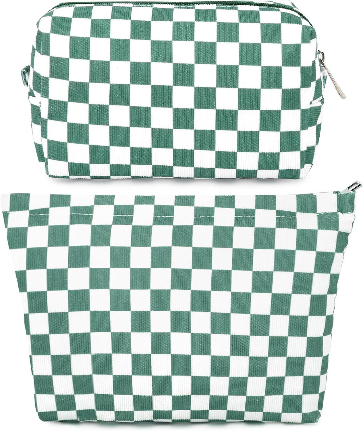 SOIDRAM 2 Pcs Checkered Makeup Bag Large Cosmetic Bag Toiletry Bag Makeup Pouch Travel Bag Organizer Cute Makeup Brushes Aesthetic Accessories Storage Bag for Women Olive Green