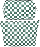 Vista 8 de SOIDRAM 2 Piezas Bolsa de Maquillaje Grande, Bolsa de Cosméticos a Cuadros de Gran Capacidad, Bolsa de Lona Mixta para Viaje, Bolsa Organizadora