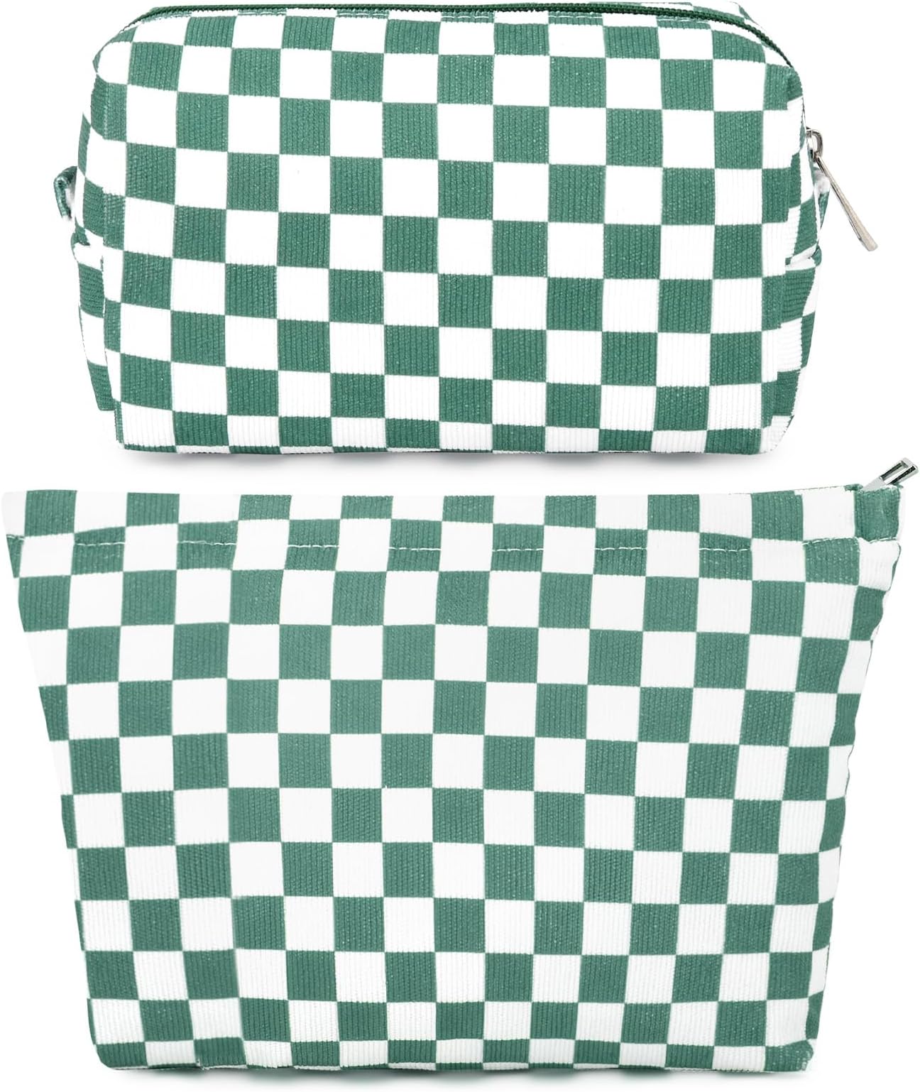 SOIDRAM 2 Pcs Checkered Makeup Bag Large Cosmetic Bag Toiletry Bag Makeup Pouch Travel Bag Organizer Cute Makeup Brushes Aesthetic Accessories Storage Bag for Women Olive Green