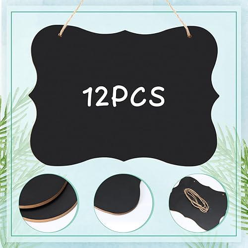 Miniatura 6 de Harloon Paquete de 12 letreros de pizarra colgante de doble cara de 9 x 7 pulgadas con cuerda, etiquetas de precio de pizarra de madera, letreros de
