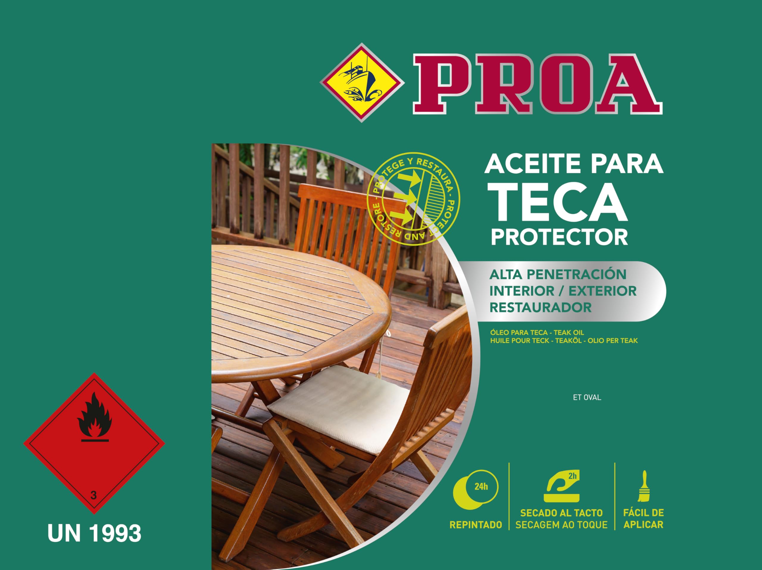 Aceite para Teca. PROA. Protección y nutrición para la madera. Renueva tus muebles de jardín.. Transparente. 750 ML.