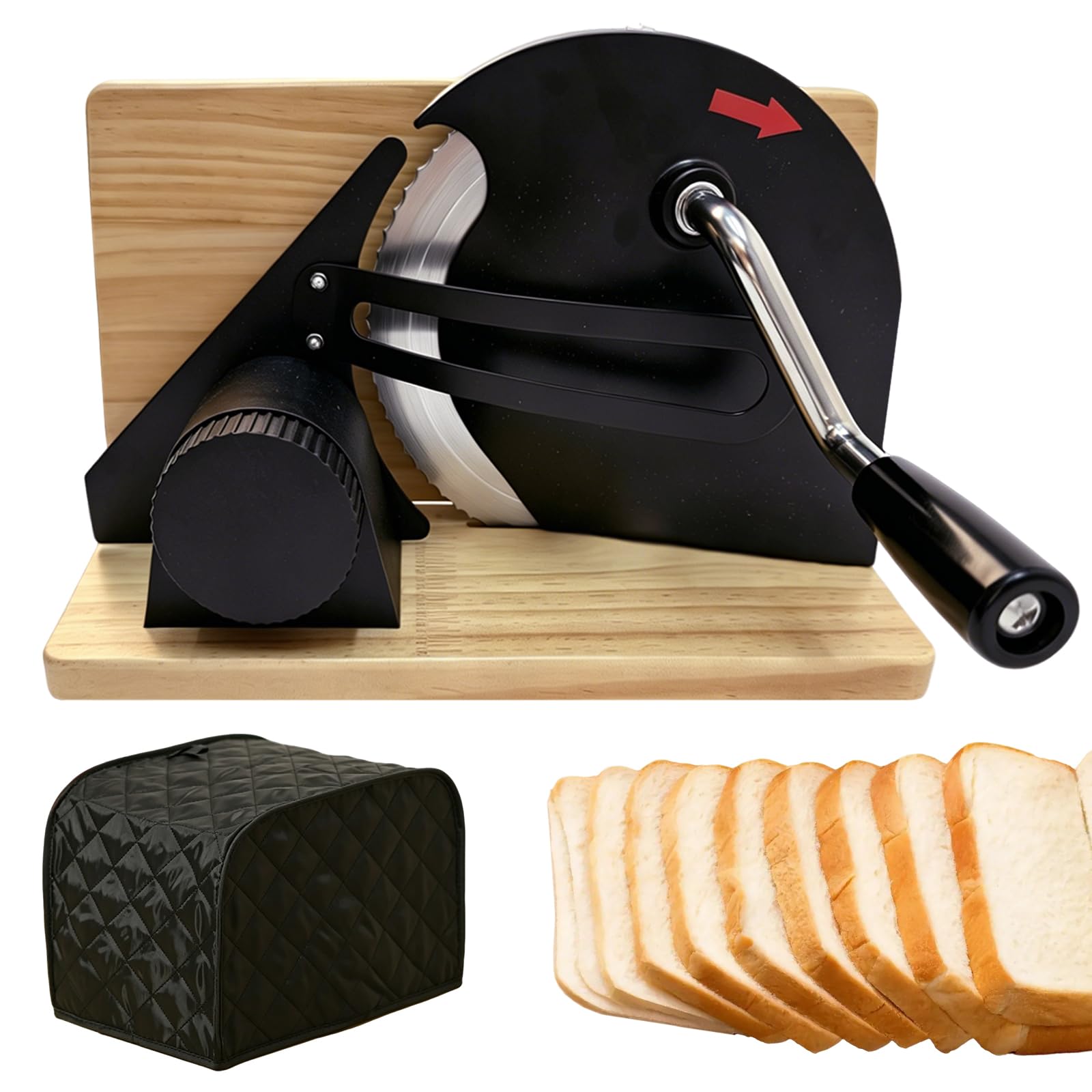 Cortadora de Pan Manual de Acero Inoxidable 304, Rebanadora Retro Plegable con 6 Ventosas, Grosor Ajustable de 0–20 mm y Cubierta Antipolvo para Pan, Queso y Verduras