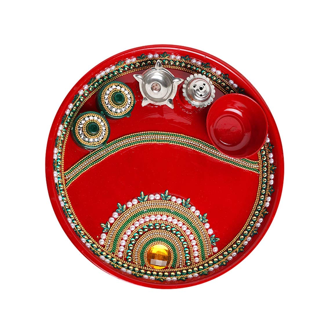 Buy Red Pooja Thali Plate Rakhi Platter Engagement Plate Decorative