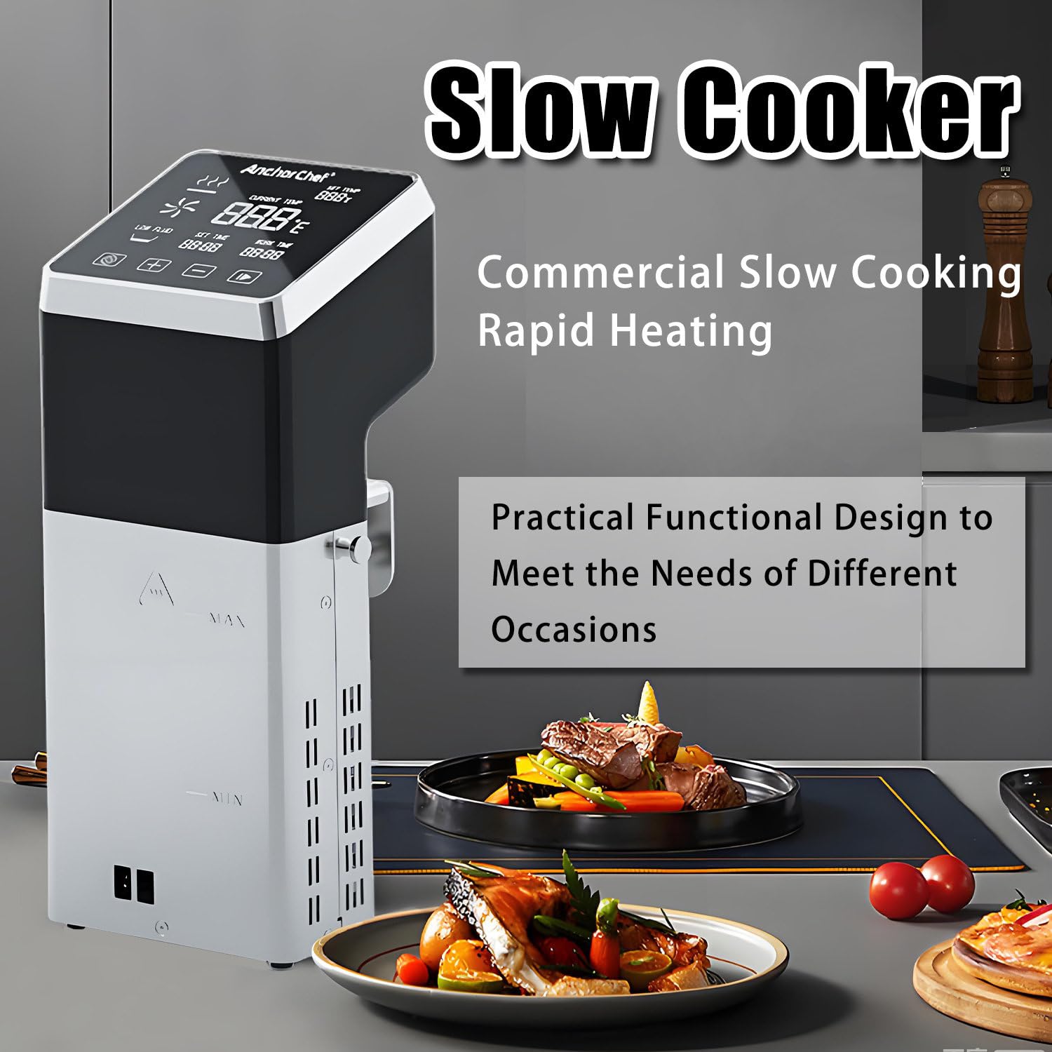 Cocedor de Precisión Sous Vide de 1600 W - Uso Comercial/Doméstico, Resistente al Agua IPX7, Acero Inoxidable SUS304, Control Preciso de ±0.1 ℃ y Alarma Automática de Temperatura