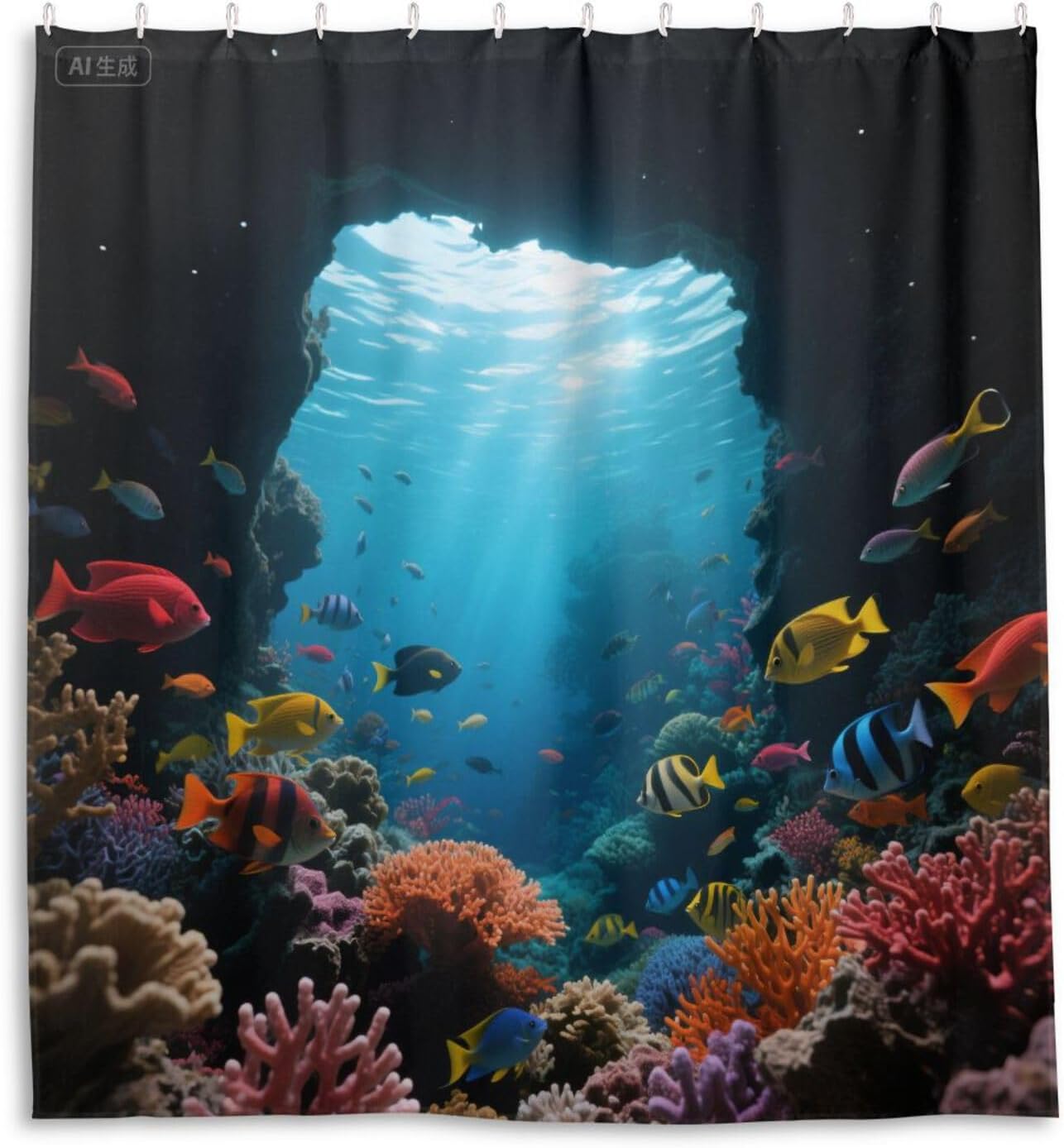 66x72 Inch Water Repellent Cloth Bathroom Shower Curtain Sets with Hook The Deep Blue Seabed Polyester Resistant Washable Luxury Curtain Liner for Bathroom Showers