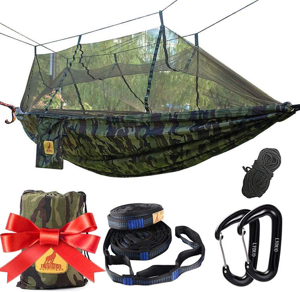LYDUO Double Hammock with Mosquite Net Breathable Quick-drying Parachute Camping Hammock with 2 x Premium Carabiners 2 x Hammock Straps For Indoor Camping, Hiking, Backpacking, Backyard, Camouflage