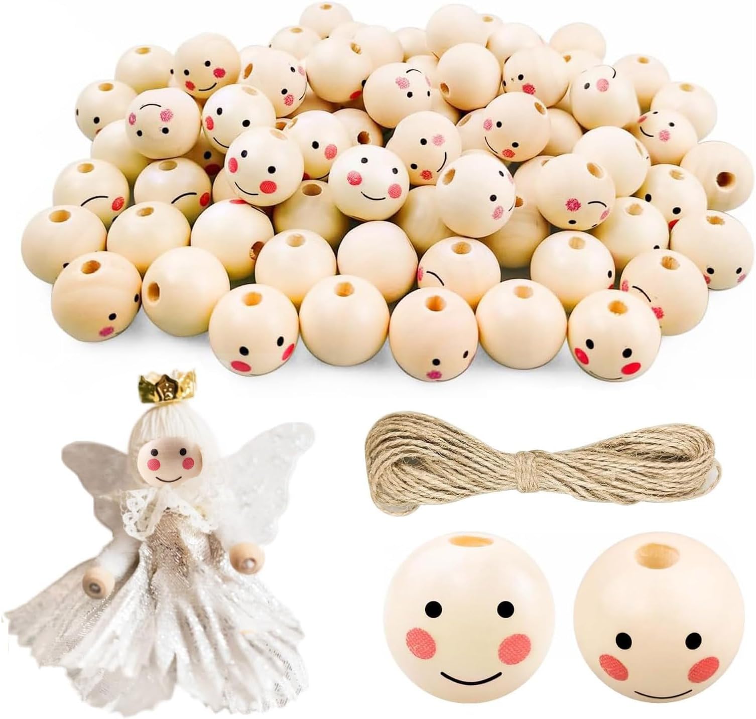 Halloween Holzperlen Mit Gesichtern - 20 Stück 16-25mm Für Schmuck & Deko