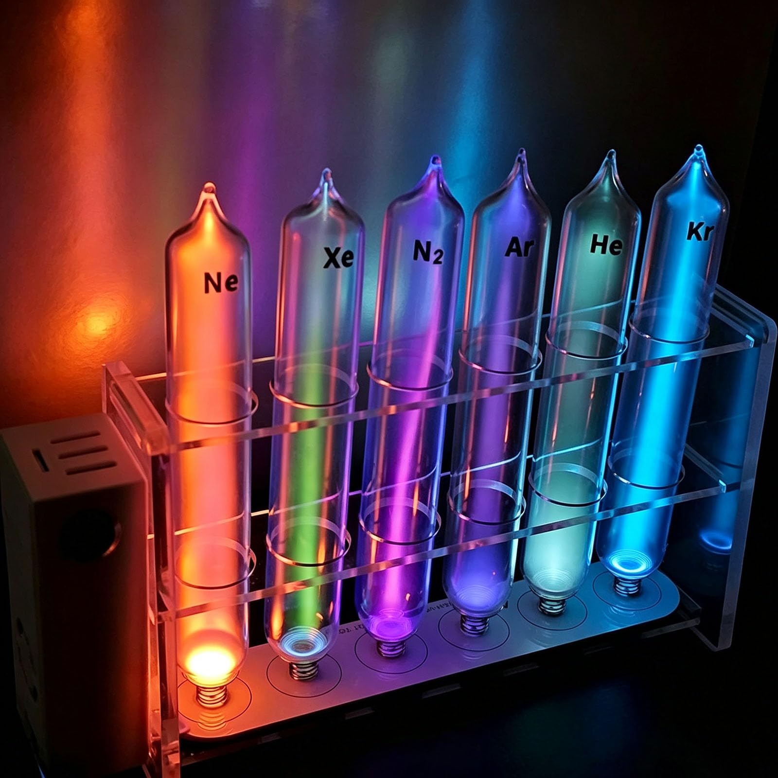 5/6/10 Tubos De Vidrio para Gases Raros, Juego De Tubos Incandescentes De Gases Nobles, Incluye He, Ne, Ar, Kr, Xe, N2, O2, H₂, Co2, Aire, para Elementos Y Enseñanza, Sin Base 6