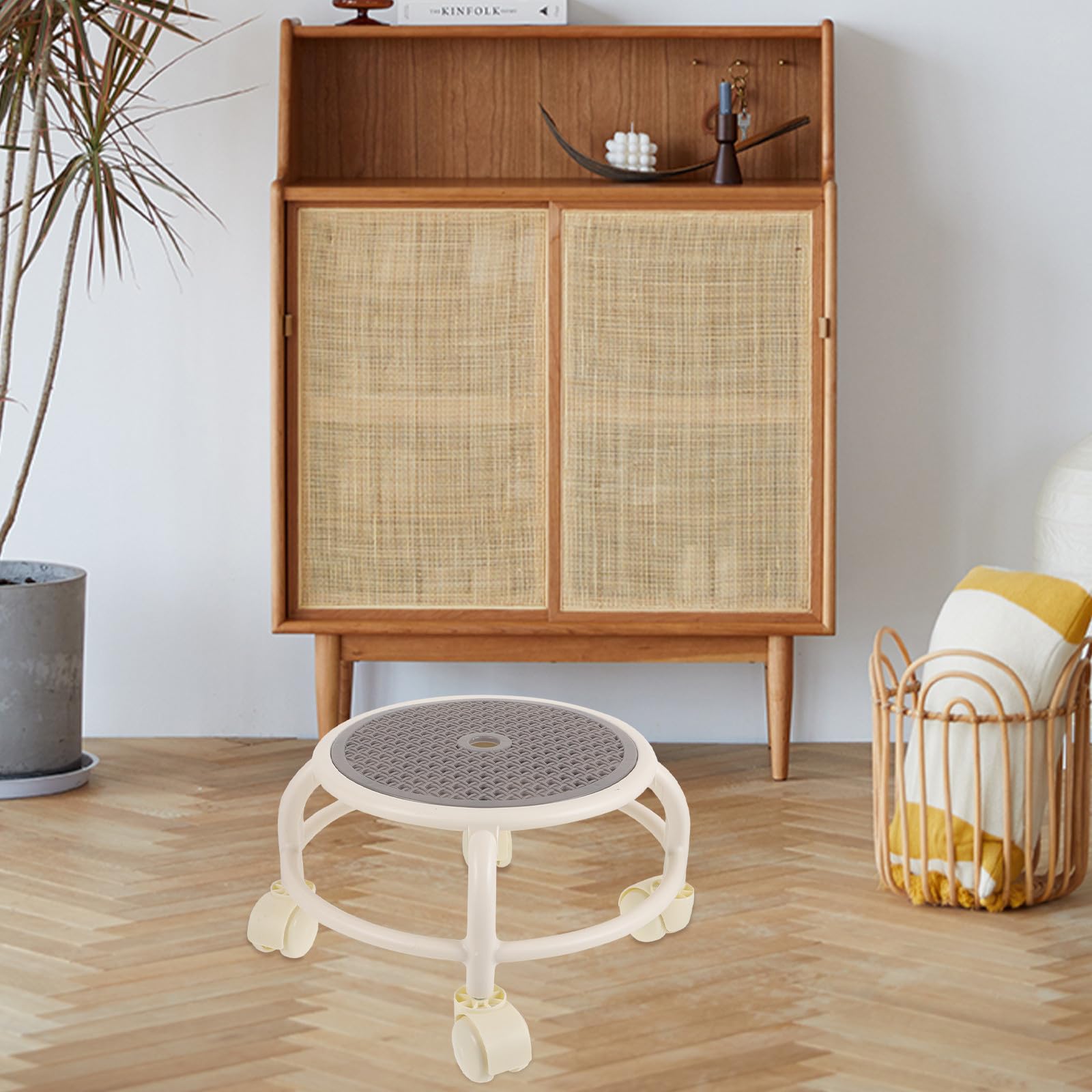 PRETYZOOM Tabouret avec Capacité de Charge Élevée à roulettes Pivotant Bas Rond en Plastique Robuste pour Usage Salon de Pédicure Domicile