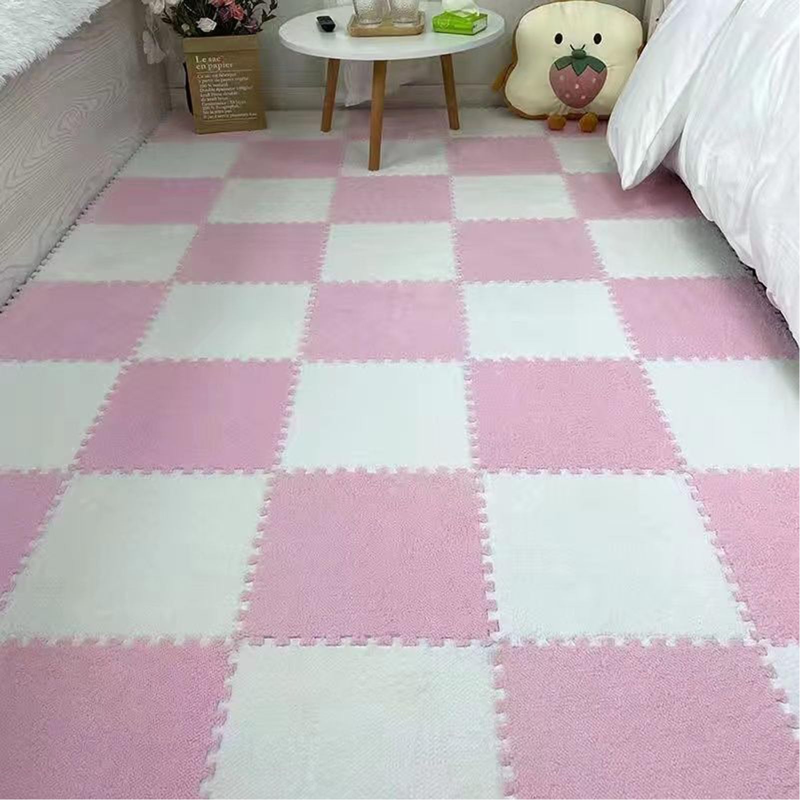 tappetini in schiuma, Confezione da 30 tappetini in schiuma ad incastro multicolore 12 x pollici(Pink+white)