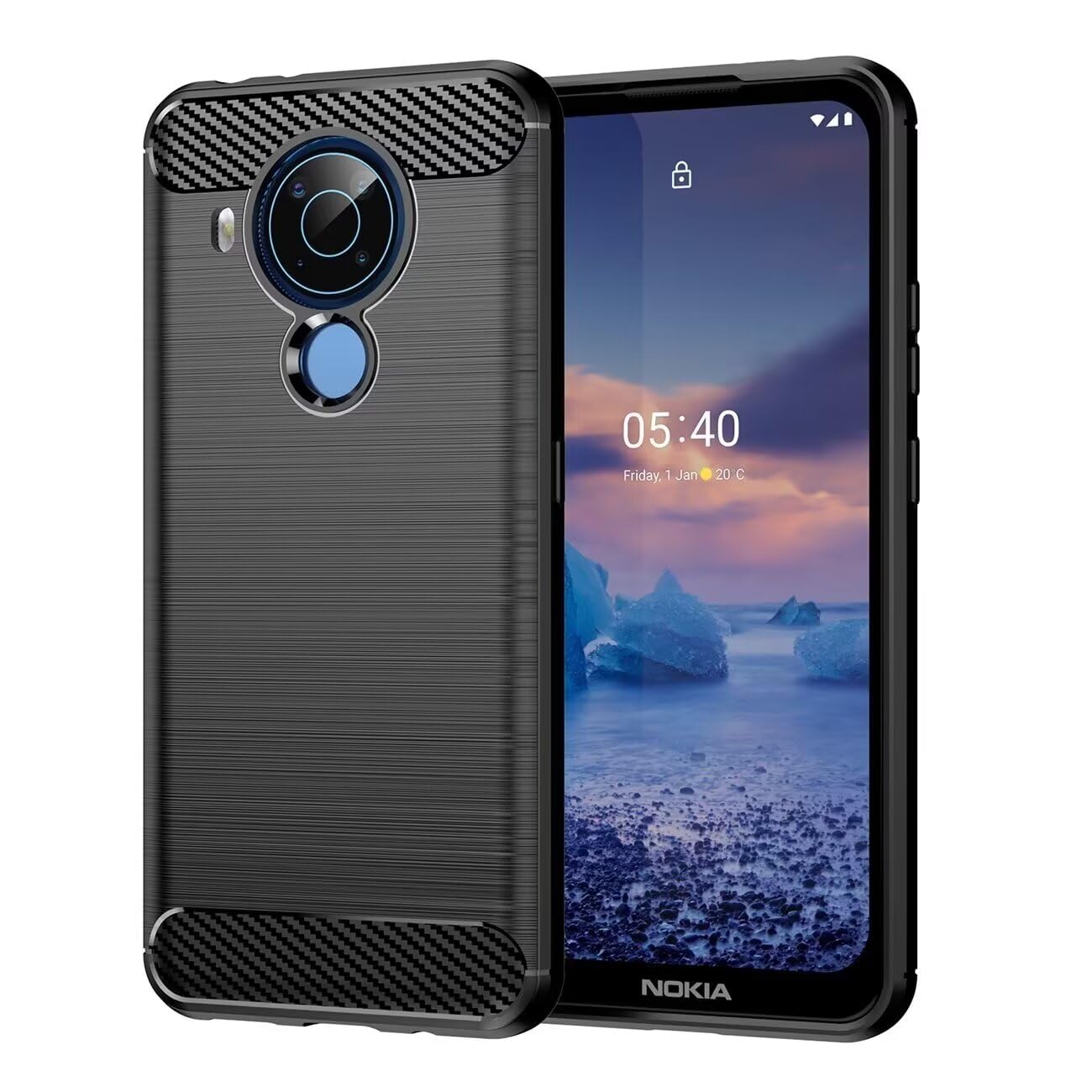 Case for Nokia 5.4 Case, Ultra Slim Phone Cover with Shock-Absorption Carbon Fiber TPU Rubber Protective Cases for Nokia 5.4 Black