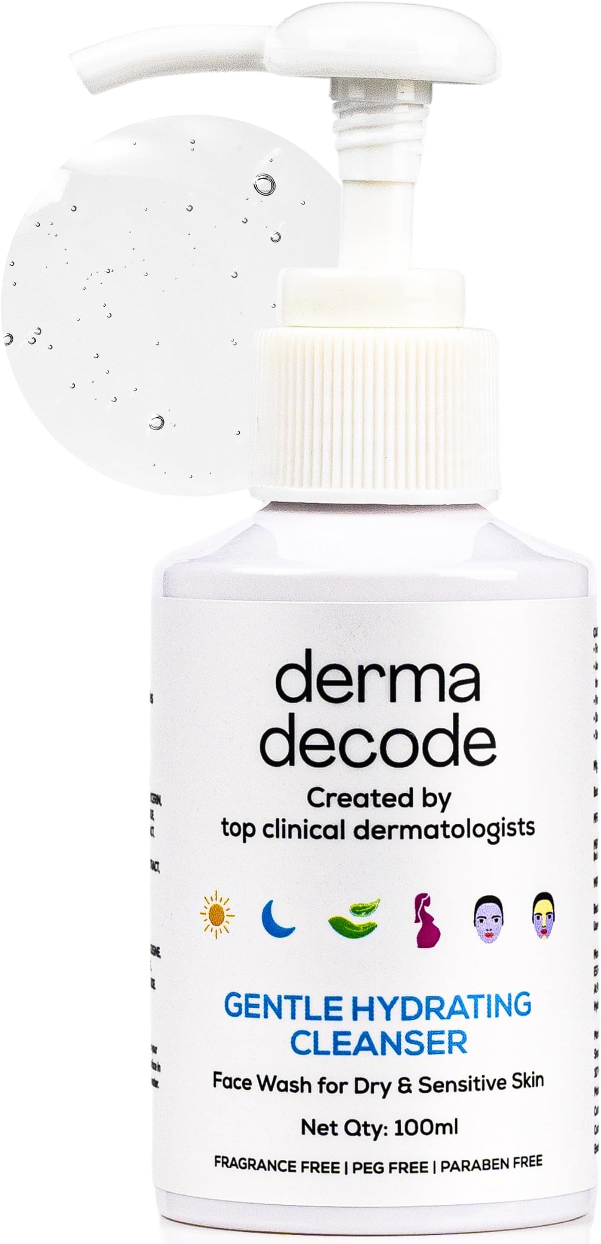 Derma Decode Hydrating Face Cleanser for Dry-Sensitive-Normal Skin | Deep Cleansing, Gentle Face Wash for Men, Women & Kids | Non-Oil Stripping, Long Lasting Hydration - 100ml
