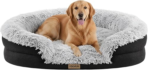 Cama ortopédica esponjosa para perros medianos y grandes, sofá cama de felpa calmante con soporte de cojín curvado y base de espuma para caja de