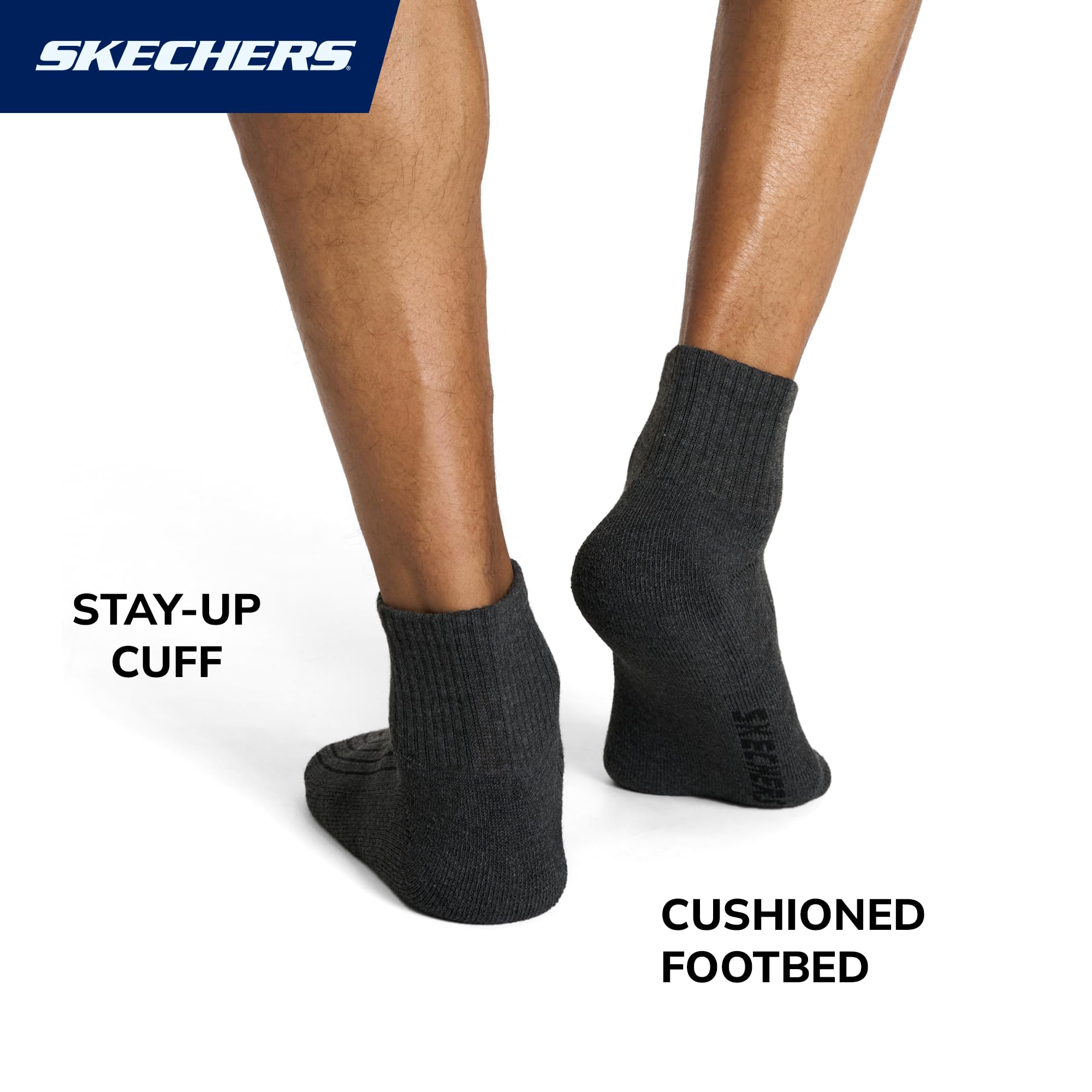 Skechers Męskie 10-pak półfrotte klasyczne skarpety Quarter Crew, wygodne dopasowanie i amortyzowana wkładka, Biały/stalowy szary/ciemny dżins, 43-47 EU