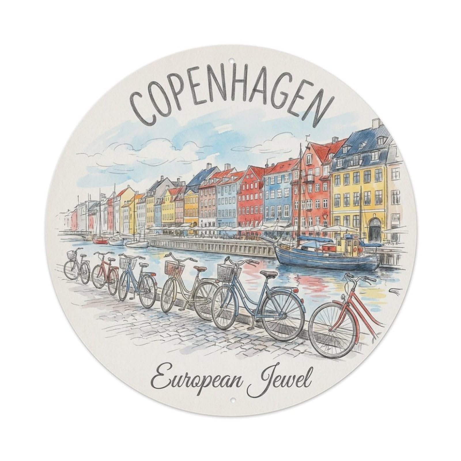 Fqnyr Style Metal Tin Sign Vintage Travel Copenhagen Denmark Sketch
