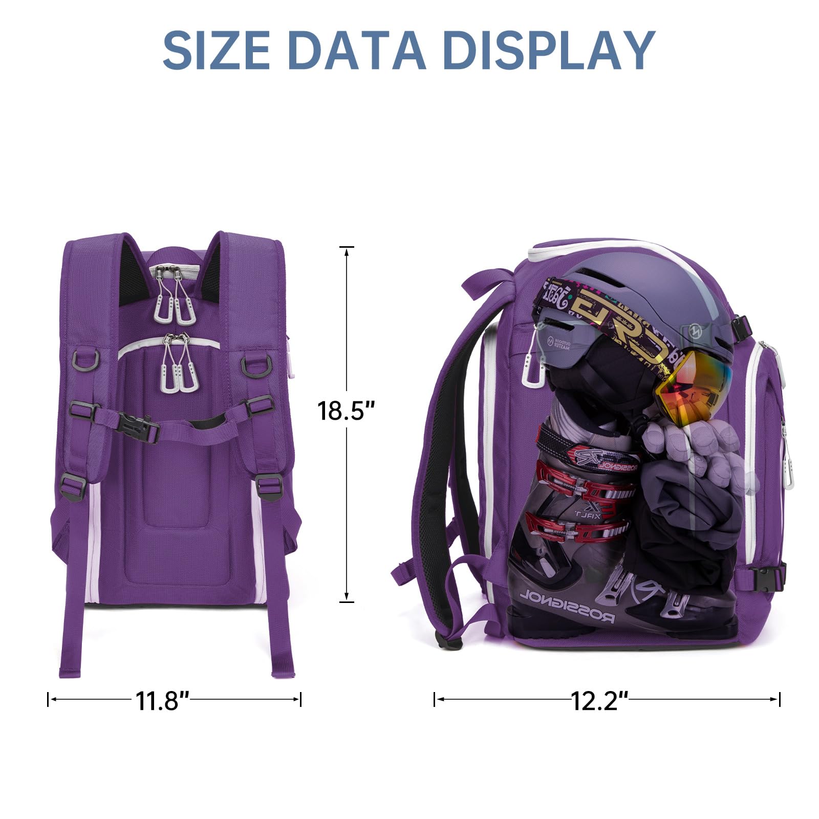 MIGGEEY Borsa per scarponi da sci con scomparto per casco e scomparto per stivali [50 l], zaino da sci con tasca per casco, borsa da sci con funzione di tracolla e spazio per accessori da sci