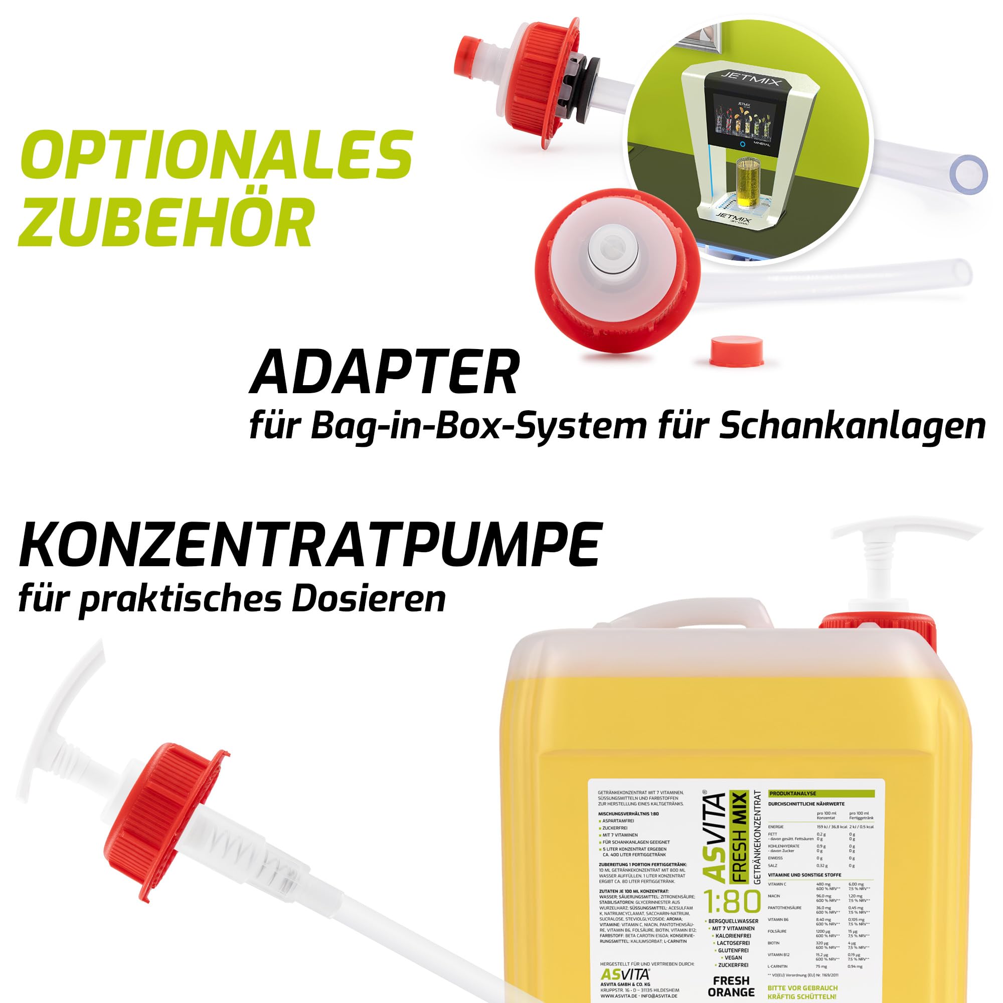 AsVita Getränkekonzentrat Fresh Mix 1:80 | 5 Liter Kanister - Getränkesirup zuckerfrei - 22 leckere Geschmacksrichtungen (Waldmeister)