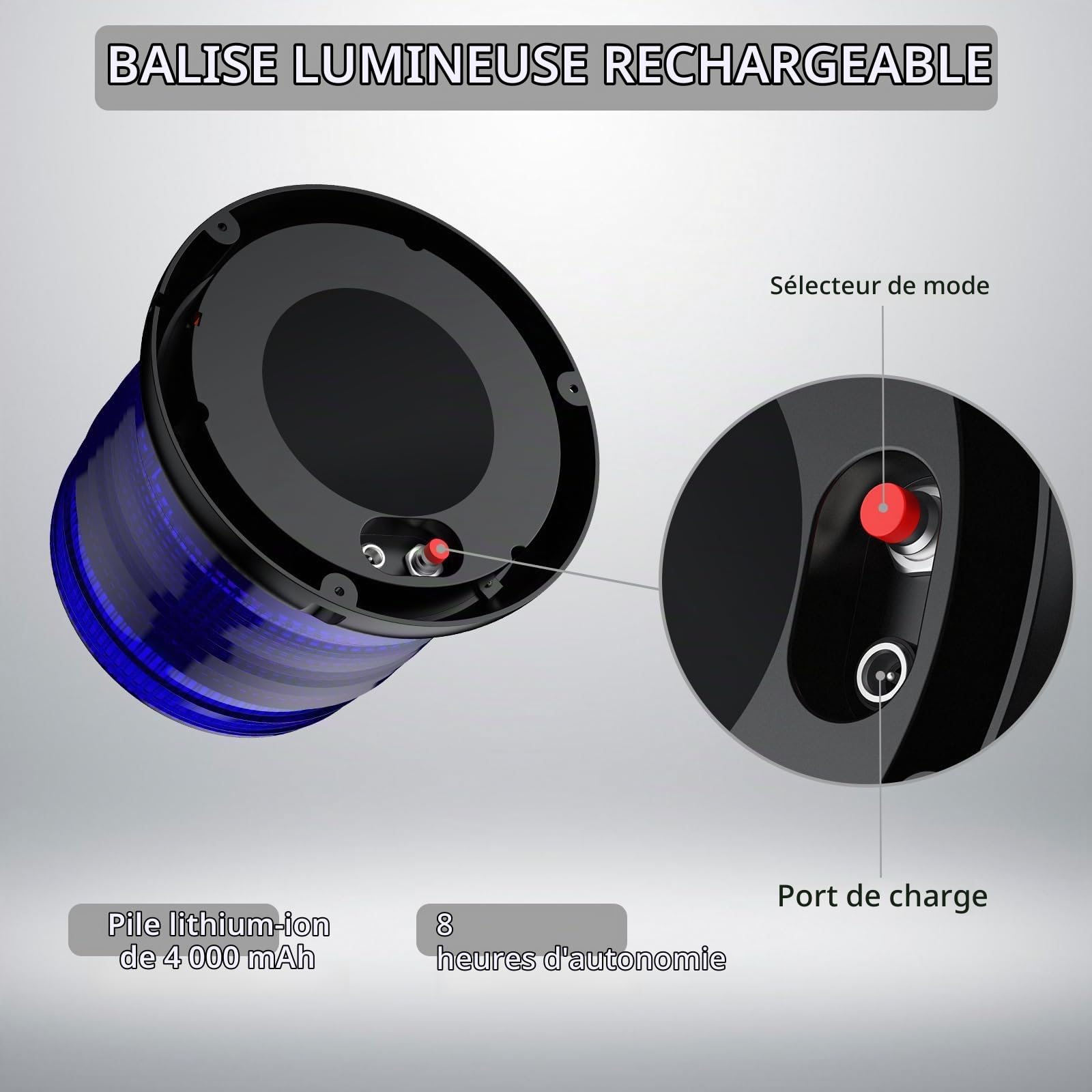 Justech Lumière Rotative 72LED Approuvée Stroboscopique E57, Lumière d’avertissement Sans Fil Bleue avec Télécommande, étanche IP65, 6 Modes de Vol pour Camion 12V / 24V, Remorque, Tracteur