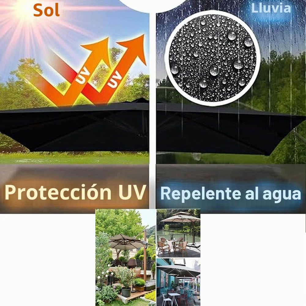 Tela De Repuesto Parasol 300x300cm 250x250cm Toldo De Repuesto para Sombrilla Cuadrada, Protección UV 30+ Toldo De Recambio Impermeable(Khaki,250x250cm(8x8ft))