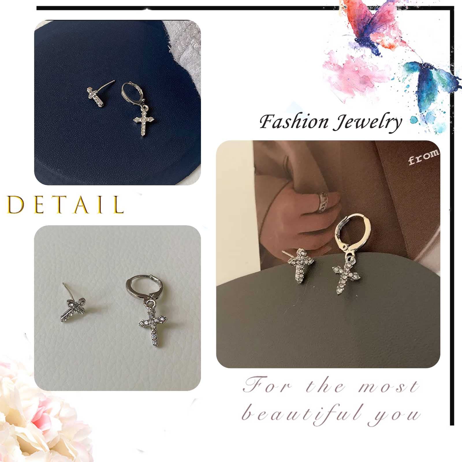 Wendalern Croce Orecchini A Cerchio Argento Sterling Cz Minuscoli Cubic Zirconia Asimmetrico Crocifisso Gioielli Per Donne E Ragazze