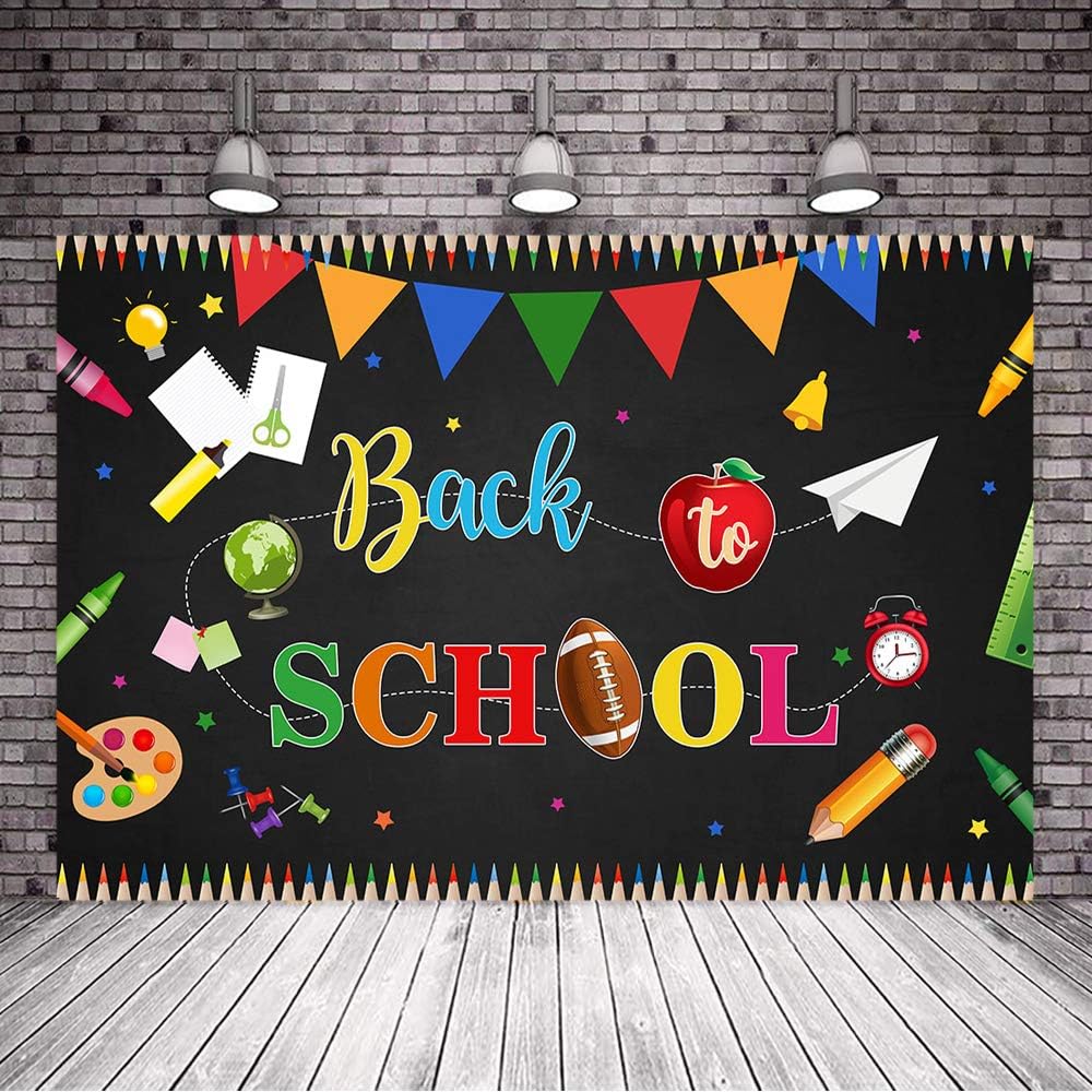 Avezano Back to School Backdrop Welcome to School Party Background 7x5ft Blackboard Pencil Ruler Apple Backdrops