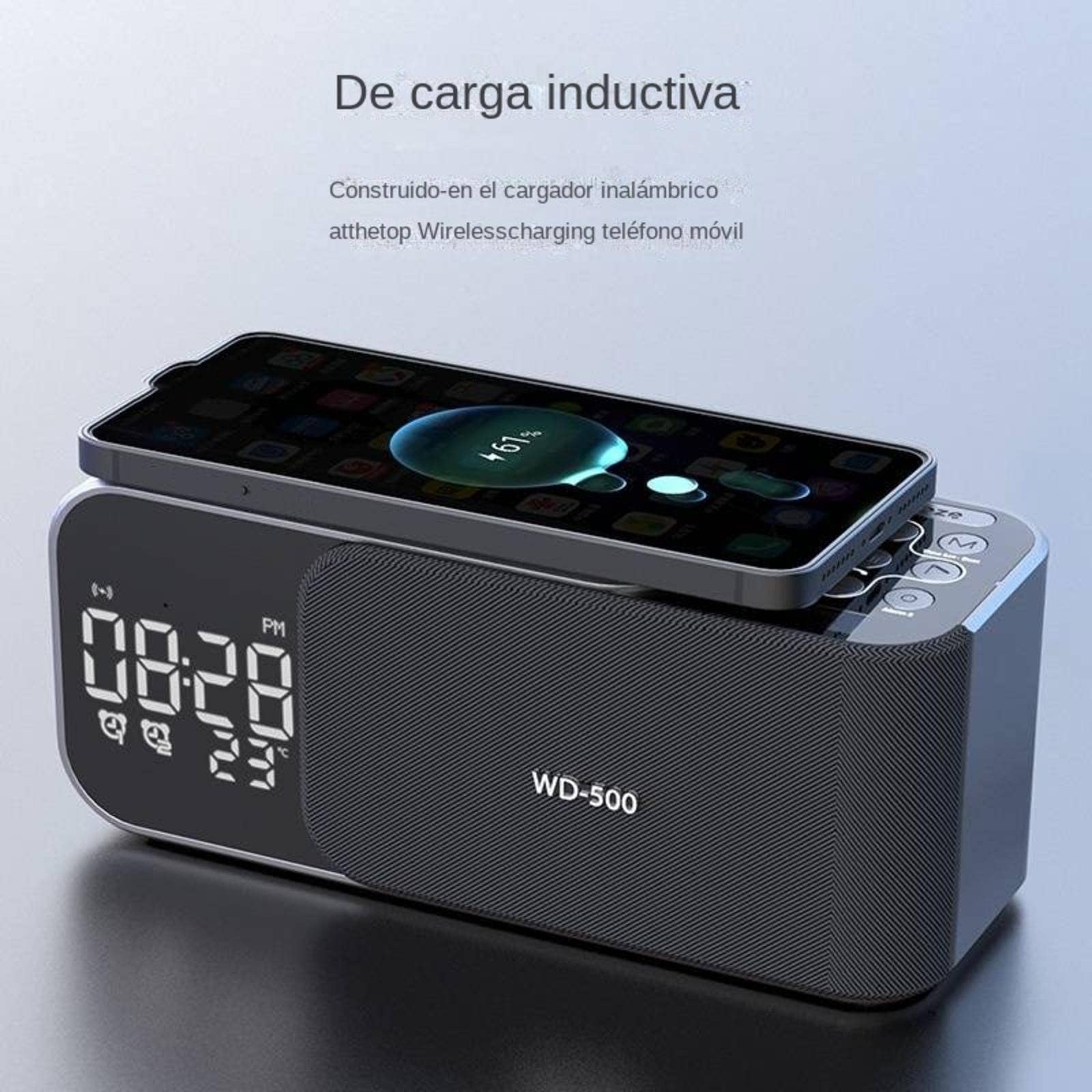 Sveglia Digitale Wireless 3 In 1, Orologio Con Altoparlante Bluetooth Con Ricarica Wireless QI, Display a LED Dimmerabile, Doppia Sveglia + Otto Toni Di Allarme, Per Soggiorno In Camera Da Letto
