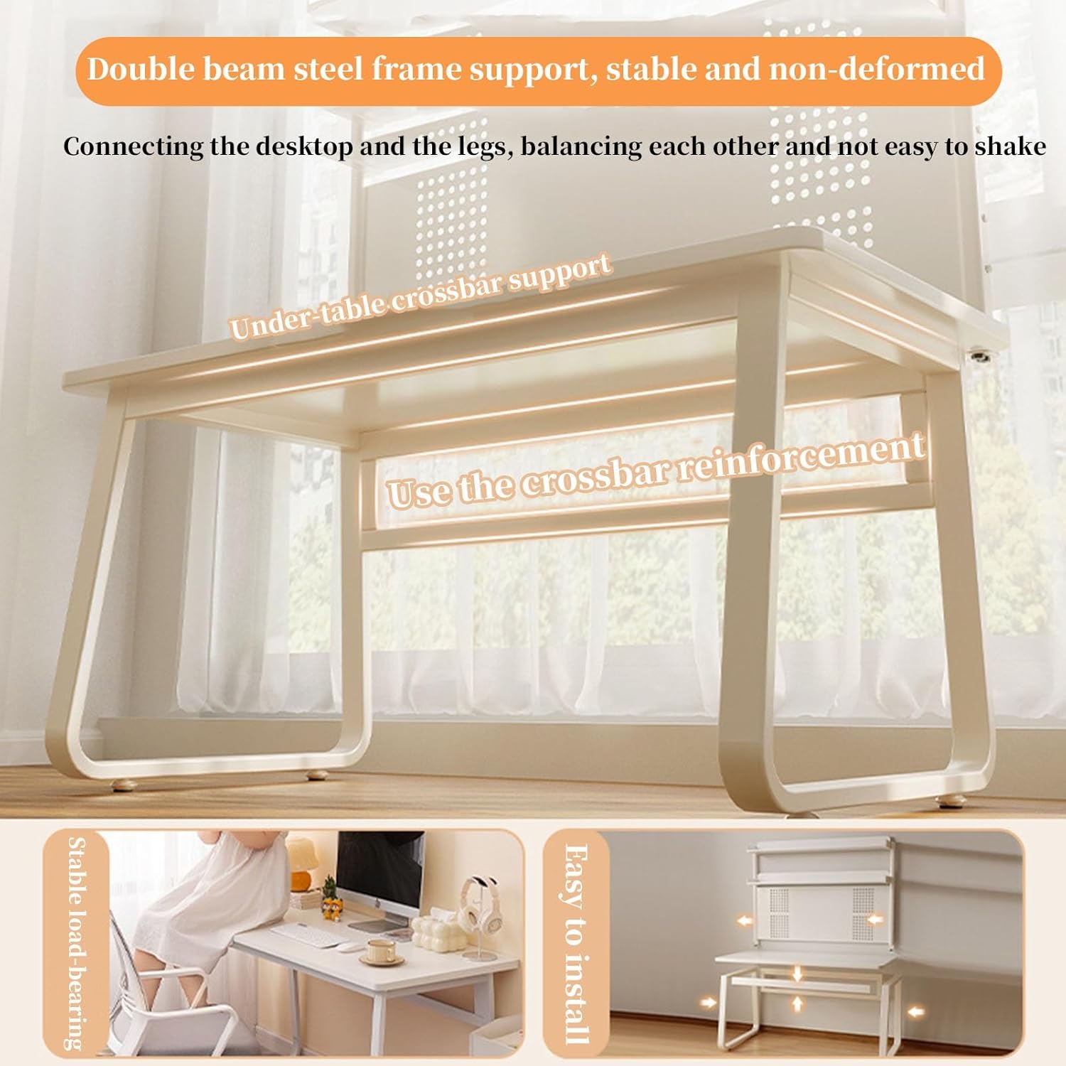 FORRTY Study Table Home Computer Desk Bedroom Writing Desk Bookshelf Integrated Desk Office Desk Stationery Storage Perforated Plate Design Double Storage Space(Single table,120cm(47.2in)) 3 71hkByDLulL. AC SL1500