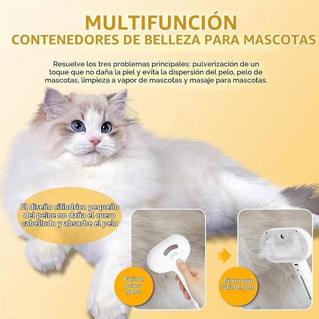 Foto 4 de 8 de Cepillo de Vapor para Gatos y Perros 4en 1 - Peine de Masaje con Spray de Agua Recargable