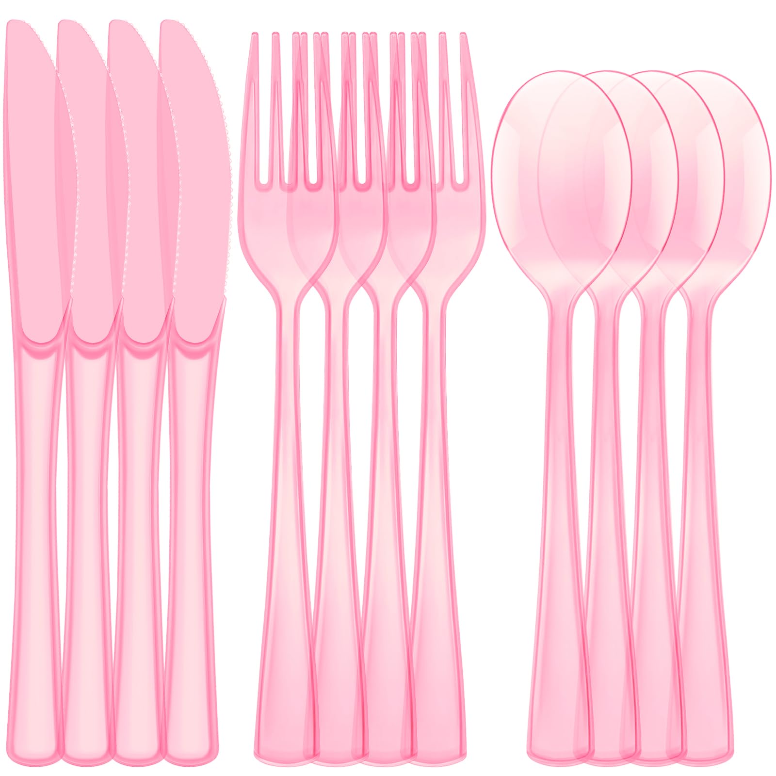 Photo 1 of 120pcs Pink Disposable Cutlery Set Plastic Silverware Heavy Duty Utensil Sets 40 Forks 40 Knives 40 Spoons for Birthday Home Office School Party Picnics Restaurant Outdoor Events or Every Day Use