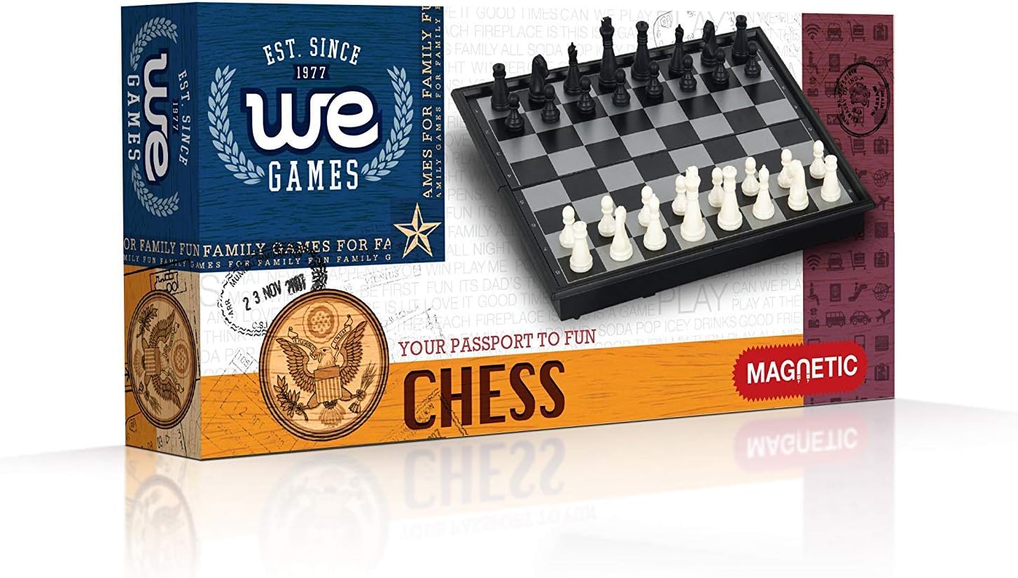 WE Games Travel Chess Set Magnetic - 10 inch Travel Games for Adults, Travel Chess Set with Magnetic Chess Board, Pocket Games for Vacation, Portable Travel Size Games