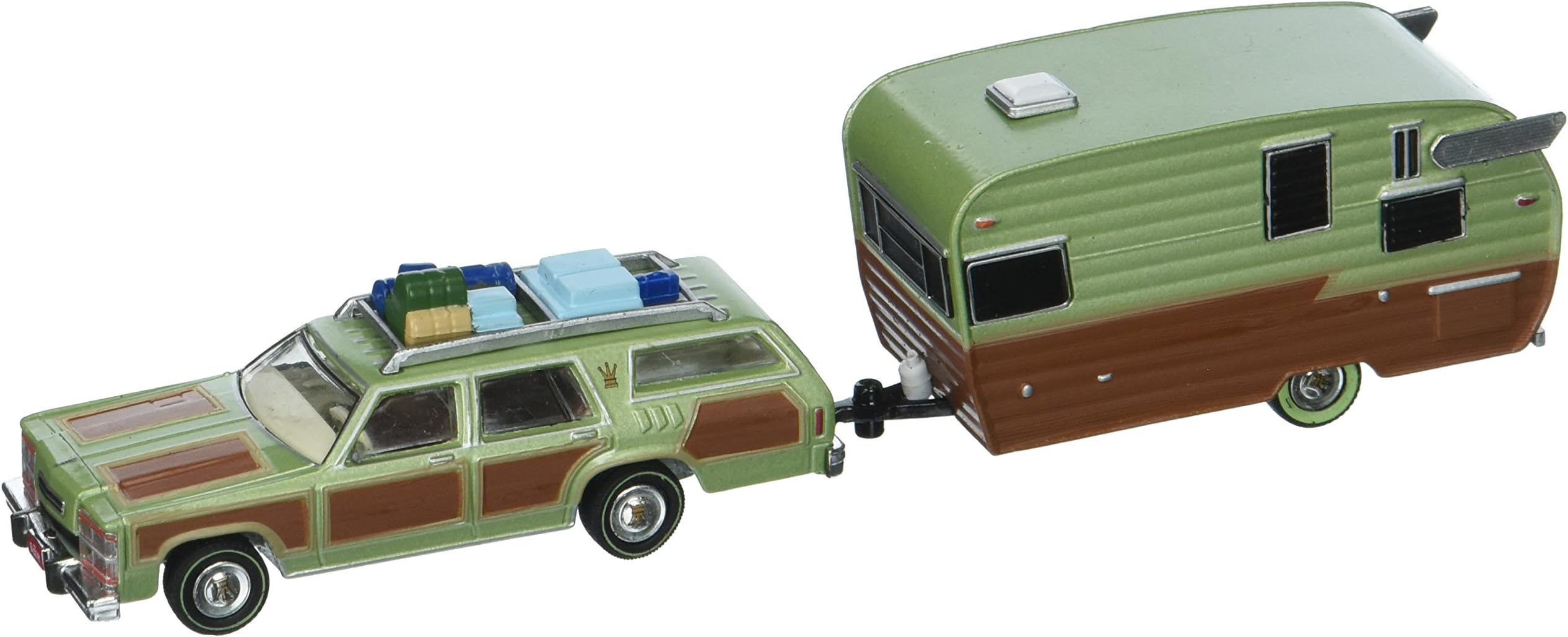 Wagon Corp 1979 Family Truckster Wagon Queen "National Lampoon'S Vacation" (1983) With Shasta 15' Airflyte Trailer Hitch & Tow 1/64 By Greenlight 51036