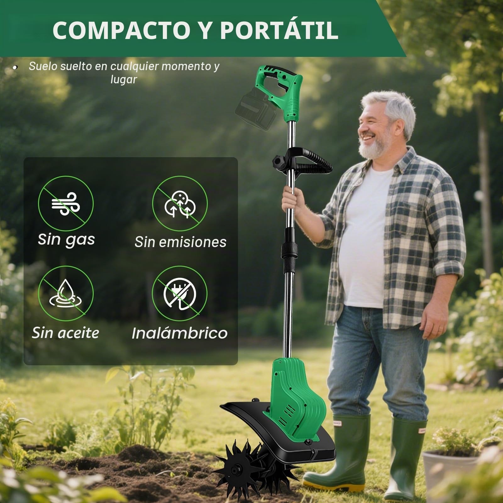 Motoazada para huerto, azada eléctrica, para Makita 18V batería, con Profundidad de Trabajo de 16 cm, Ancho de Trabajo de 30 cm, Velocidad de 300 RPM, Mango ergonómico, para Cultivo de jardín