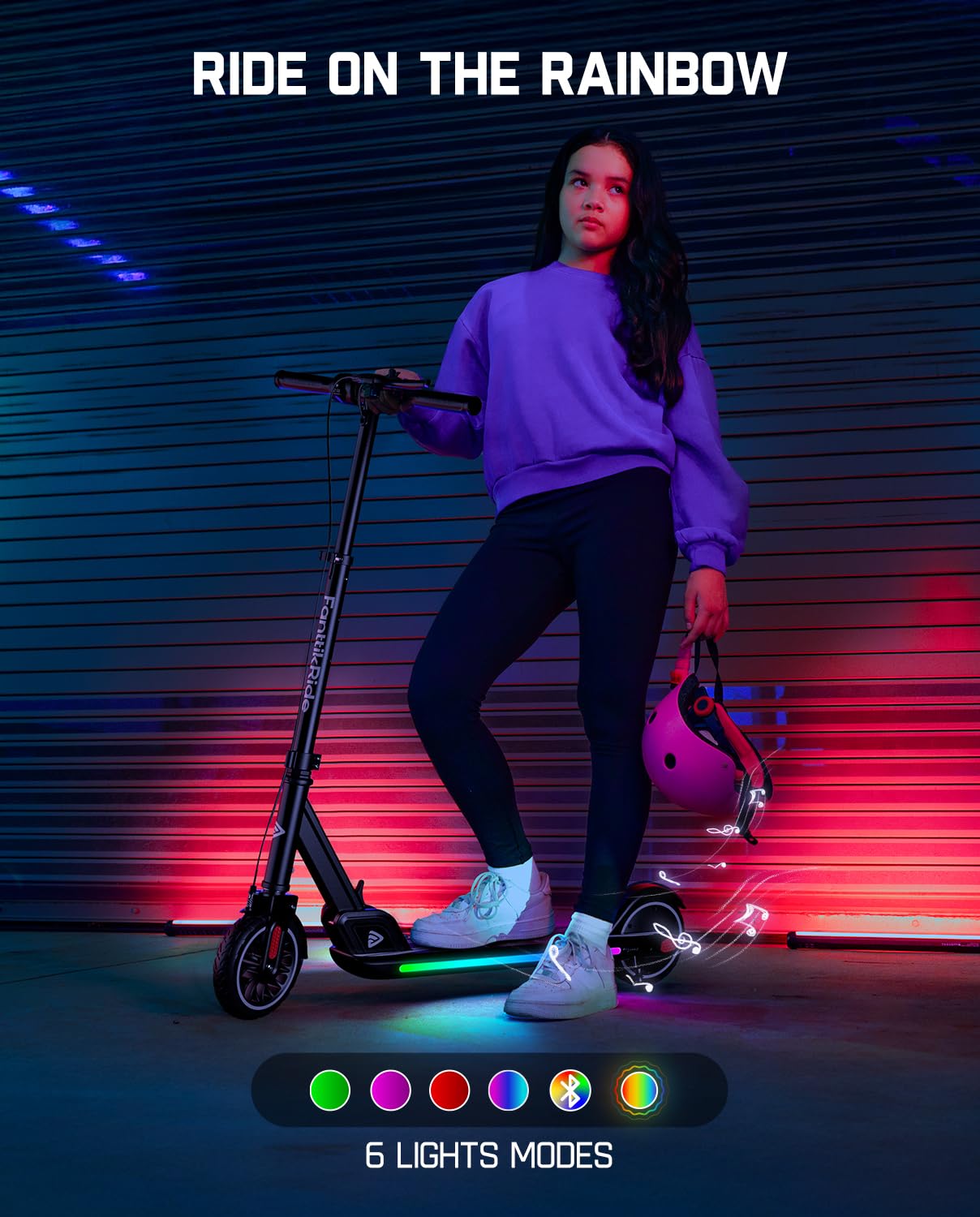 FanttikRide T9 Apex Electric Scooter for Kids 4.3-5.6 ft,200 W Motor, LED Colorful Lights with Bluetooth Music Speaker, 7/10/12 MPH Digital Display, Adjustable Height, Foldable, Up to 40 mins,Black