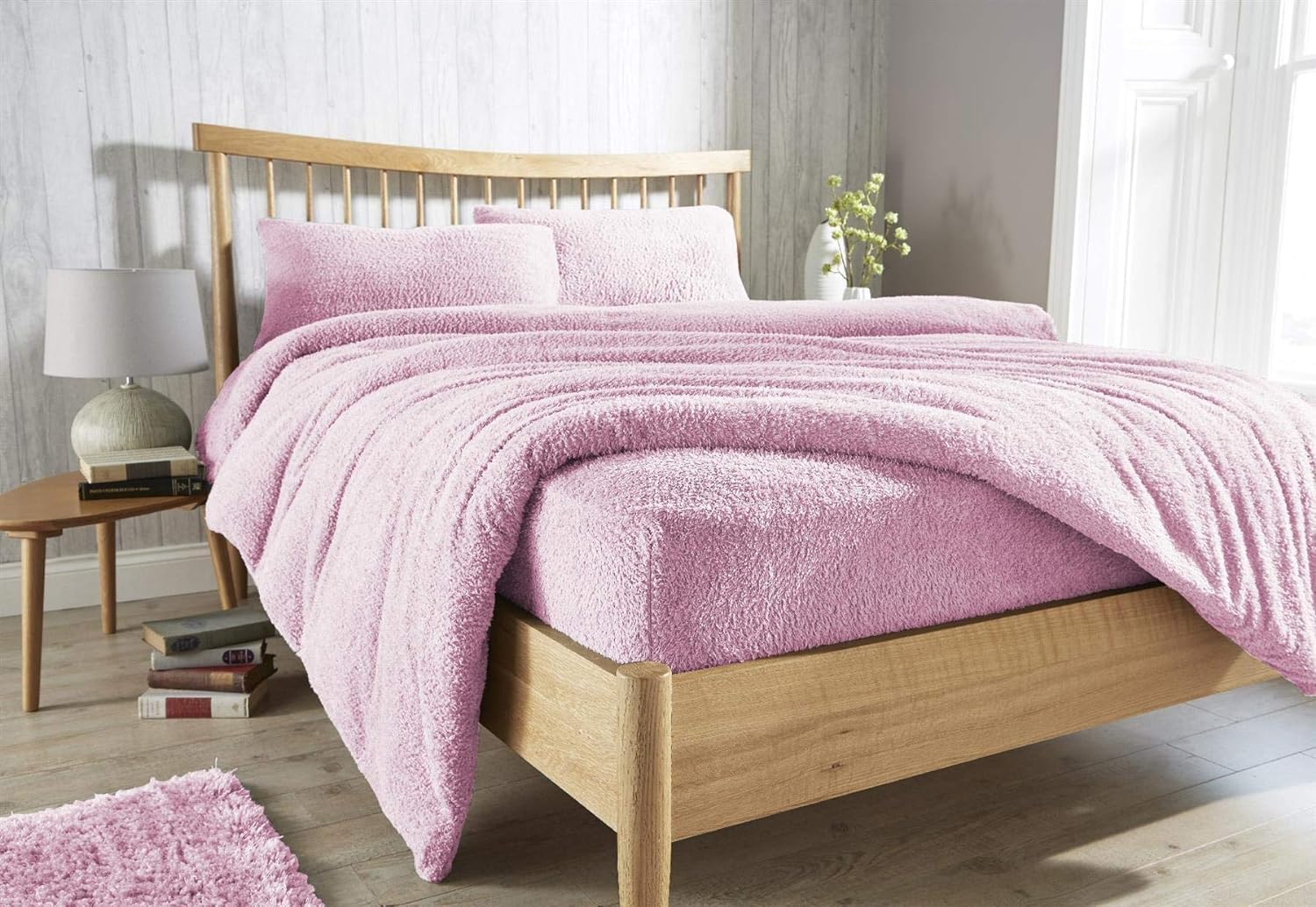 Olivia Rocco Teddy Fleece Extra Deep Fitted Sheet Cosy Warm Fluffy Fitted Bed Sheets Only Pillowcase Pair, Blush Pink Pillowcases